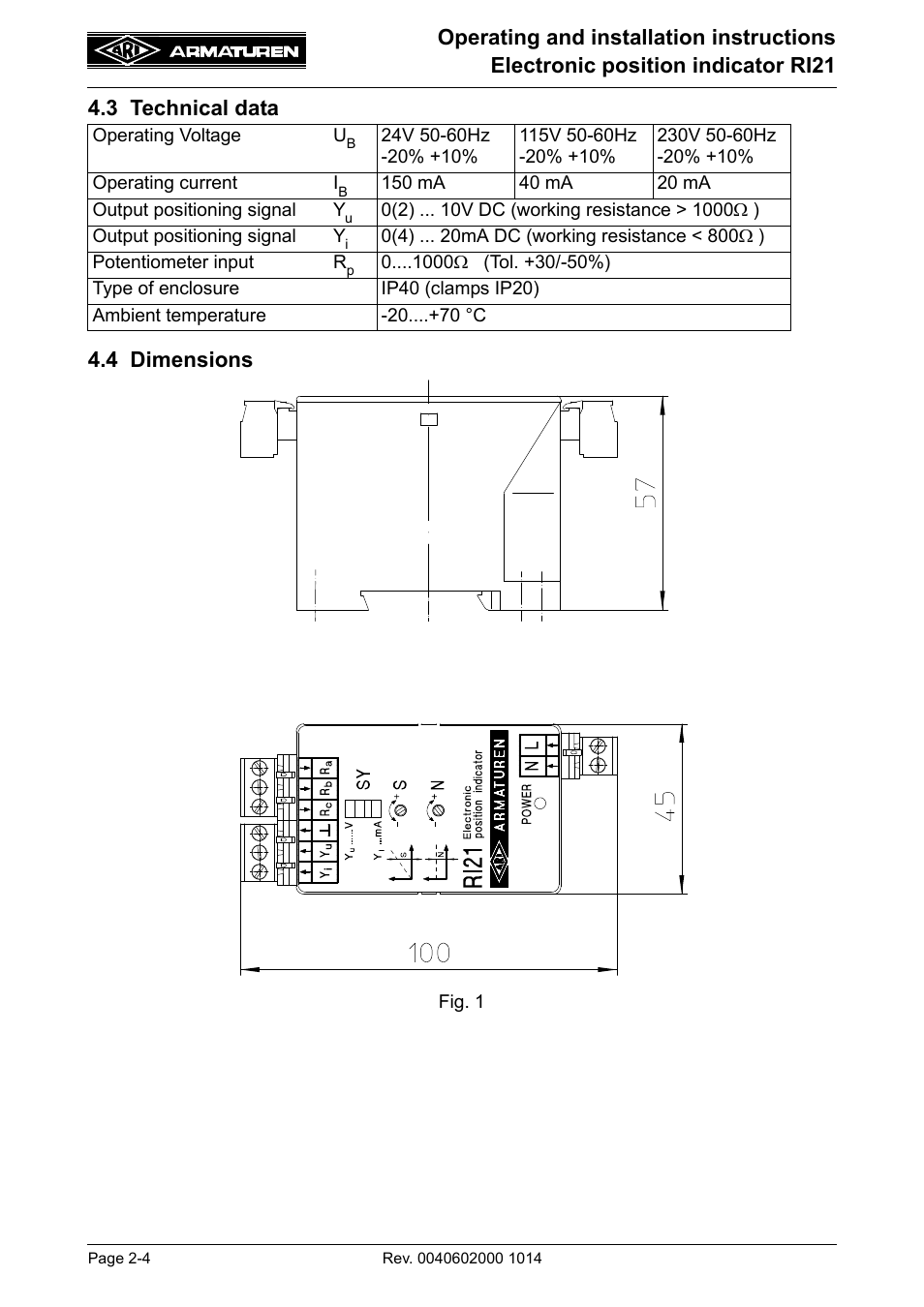 3 technical data, 4 dimensions | ARI Armaturen RI21 EN User Manual | Page 4 / 23