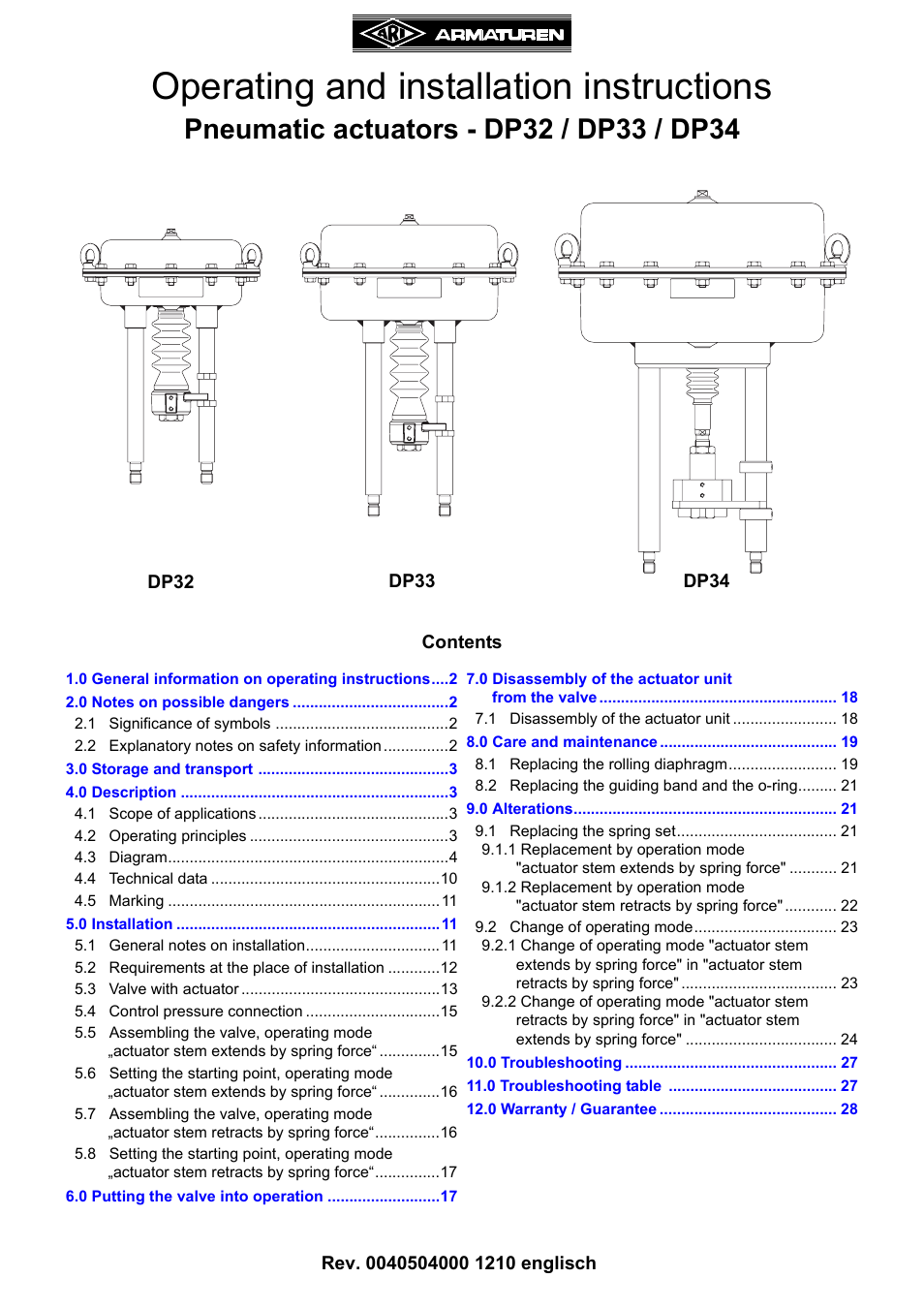 ARI Armaturen DP34 EN User Manual | 28 pages