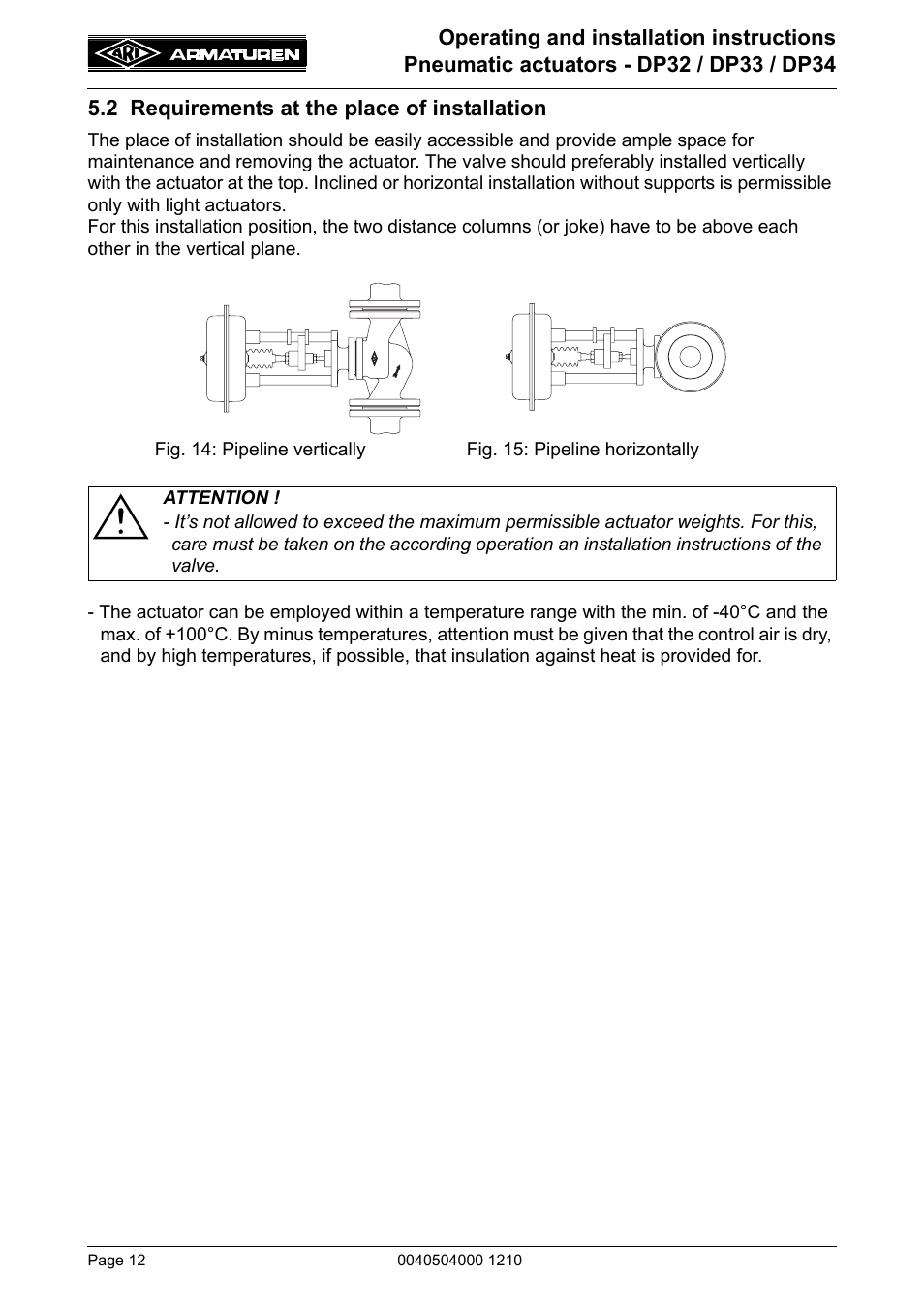 2 requirements at the place of installation | ARI Armaturen DP34 EN User Manual | Page 12 / 28