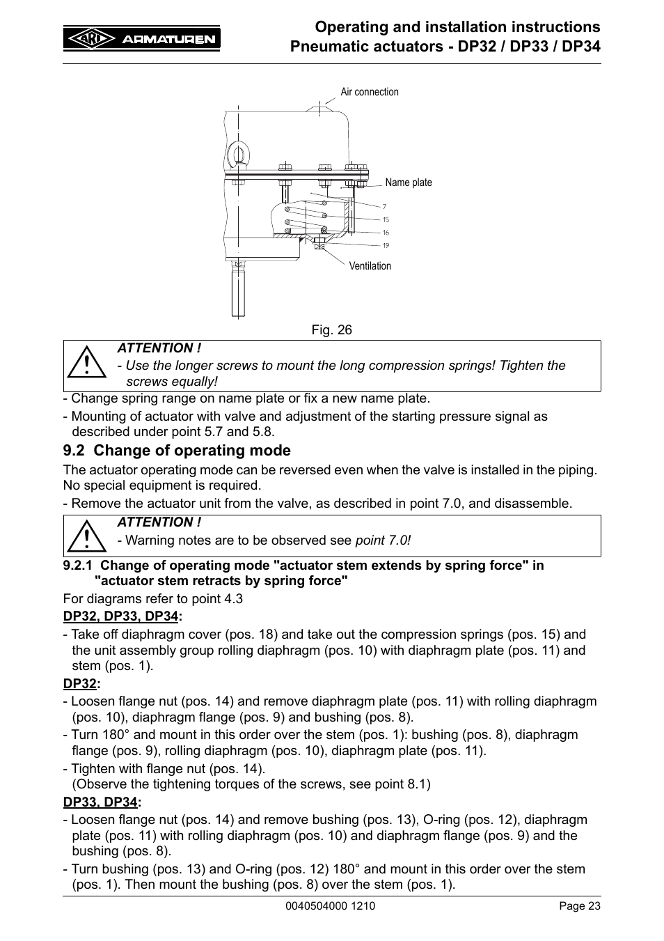 2 change of operating mode, 1 cha | ARI Armaturen DP34 EN User Manual | Page 23 / 28