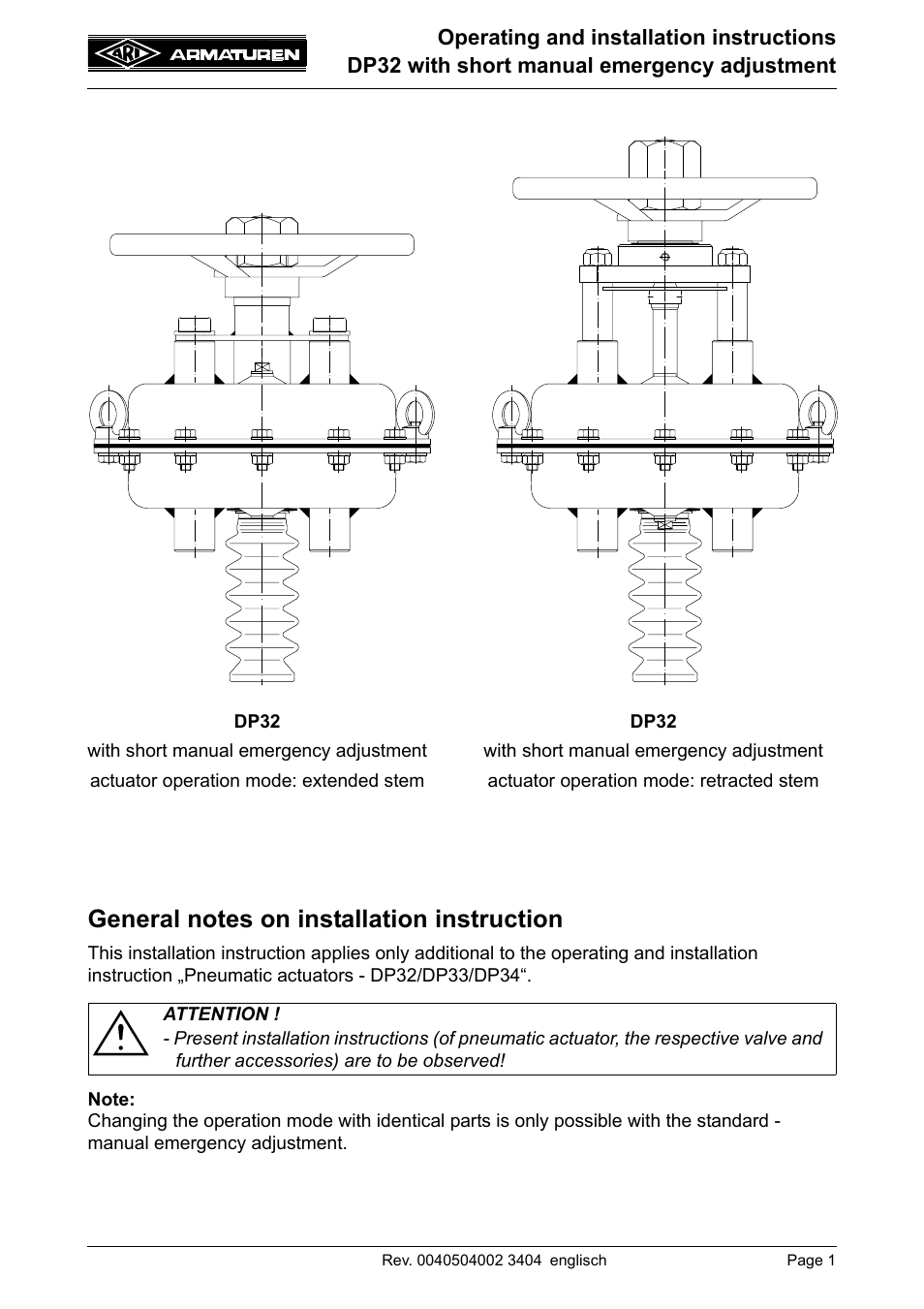 ARI Armaturen DP32 EN User Manual | 4 pages