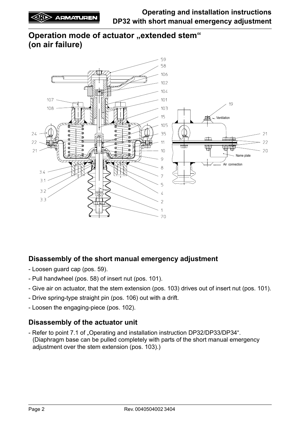Disassembly of the actuator unit | ARI Armaturen DP32 EN User Manual | Page 2 / 4
