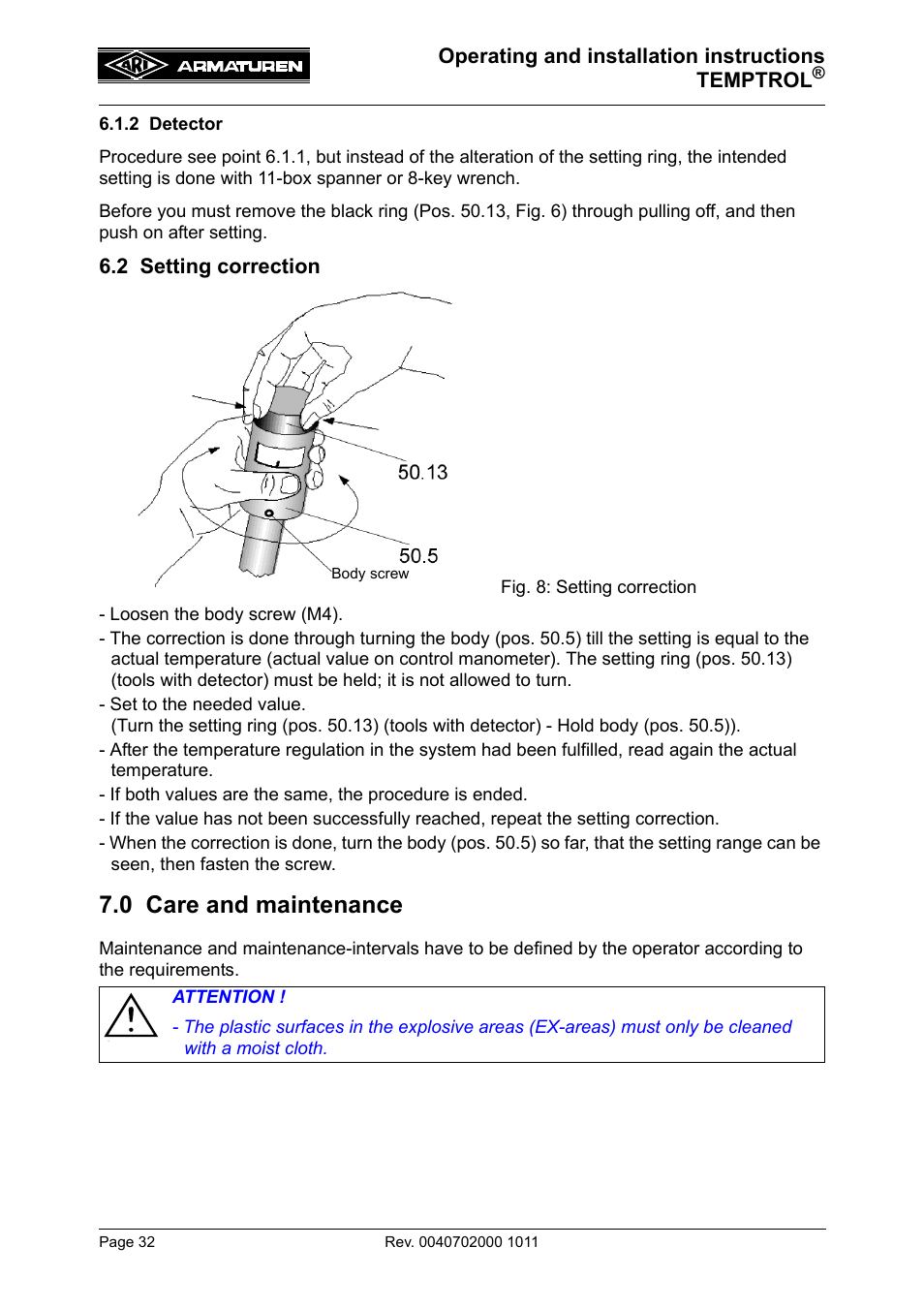 2 detector, 2 setting correction, 0 care and maintenance | ARI Armaturen TEMPTROL 774 EN User Manual | Page 14 / 17
