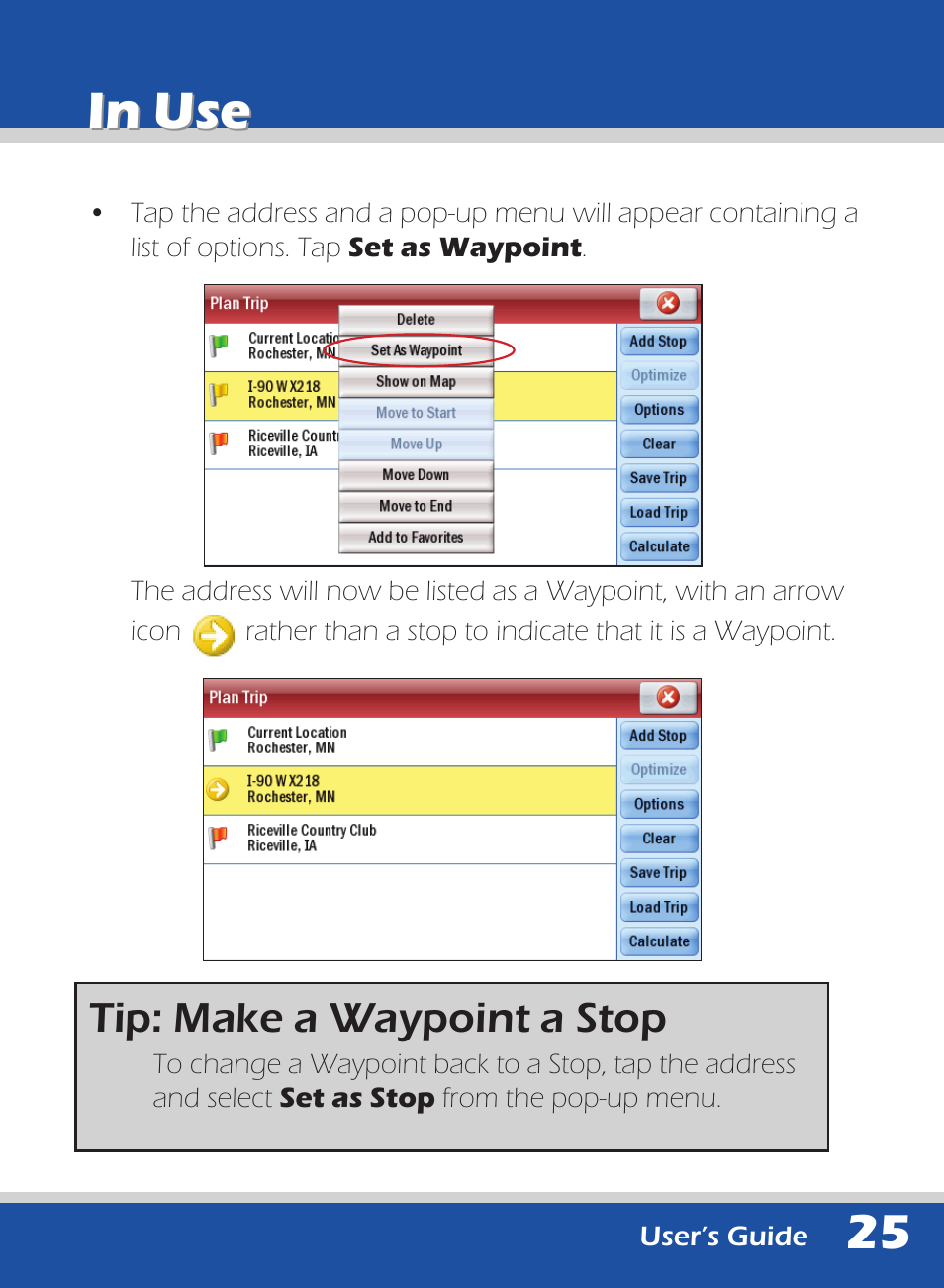 Tip: make a waypoint a stop | ALK Technologies 740 User Manual | Page 25 / 80
