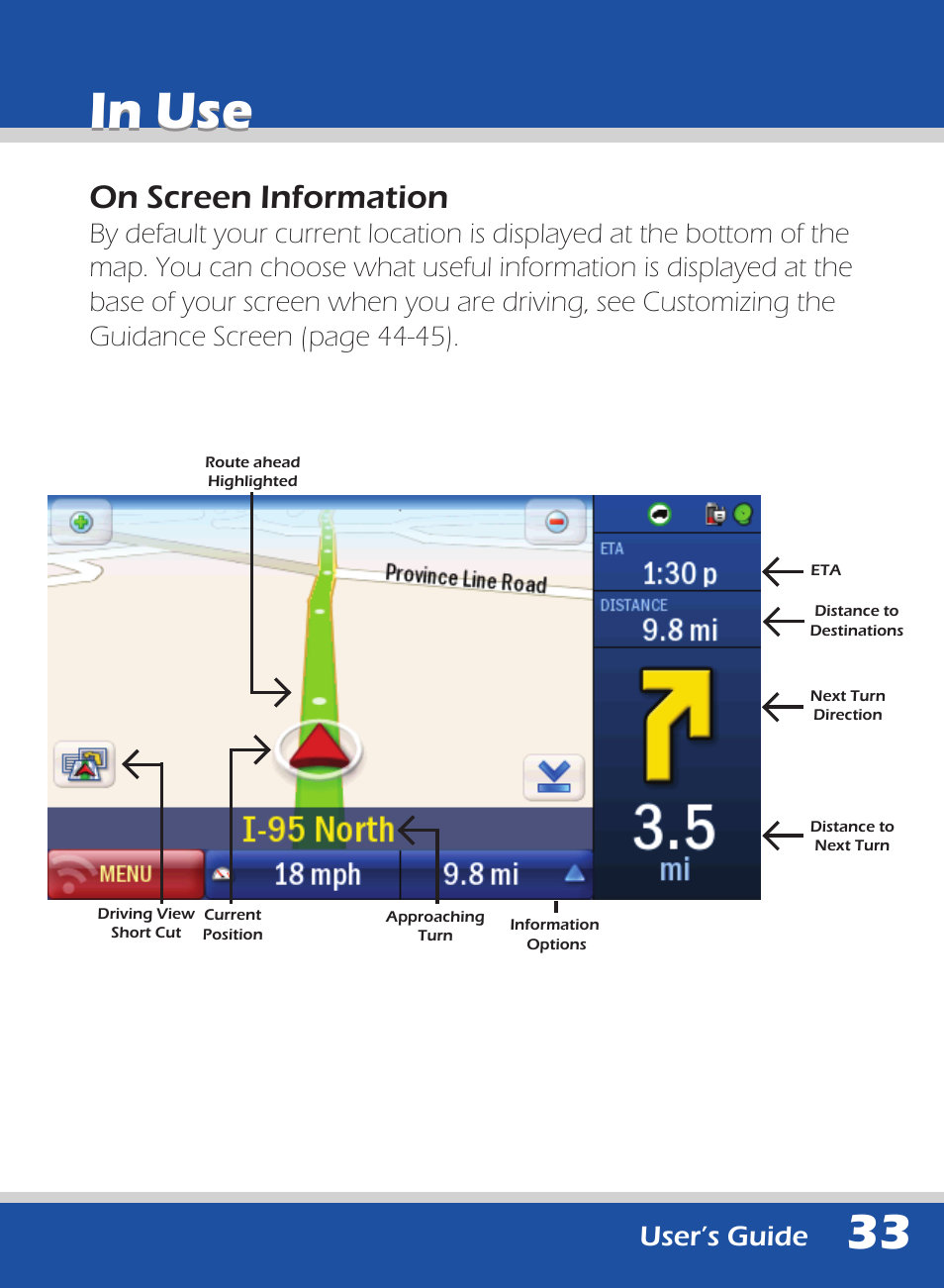 On screen information, User’s guide | ALK Technologies 740 User Manual | Page 33 / 80