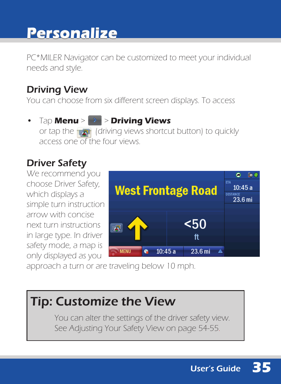 Personalize, Tip: customize the view | ALK Technologies 740 User Manual | Page 35 / 80