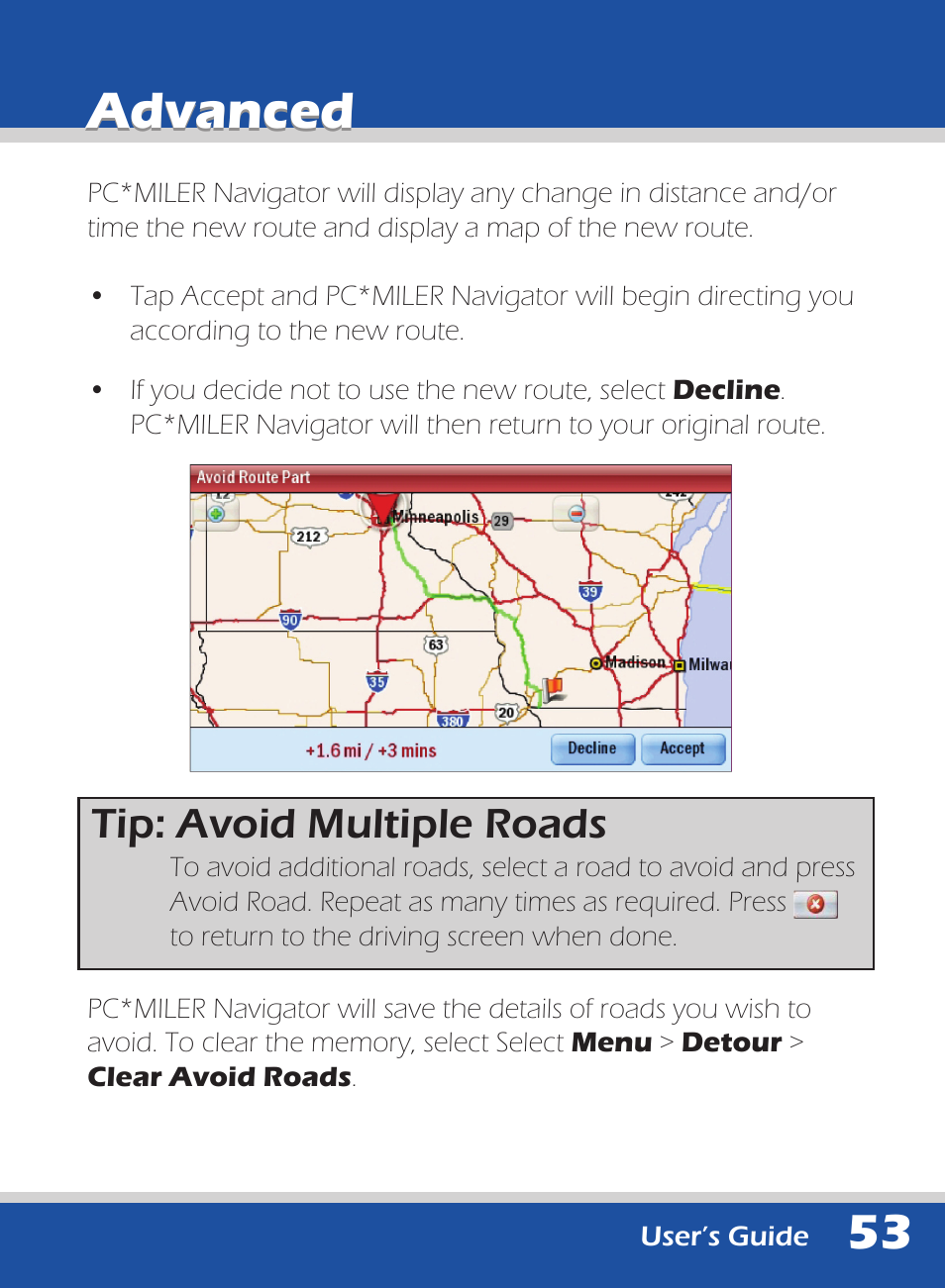 Advanced, Tip: avoid multiple roads | ALK Technologies 740 User Manual | Page 53 / 80