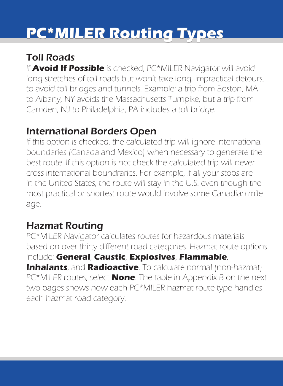 Pc*miler routing types | ALK Technologies 740 User Manual | Page 66 / 80