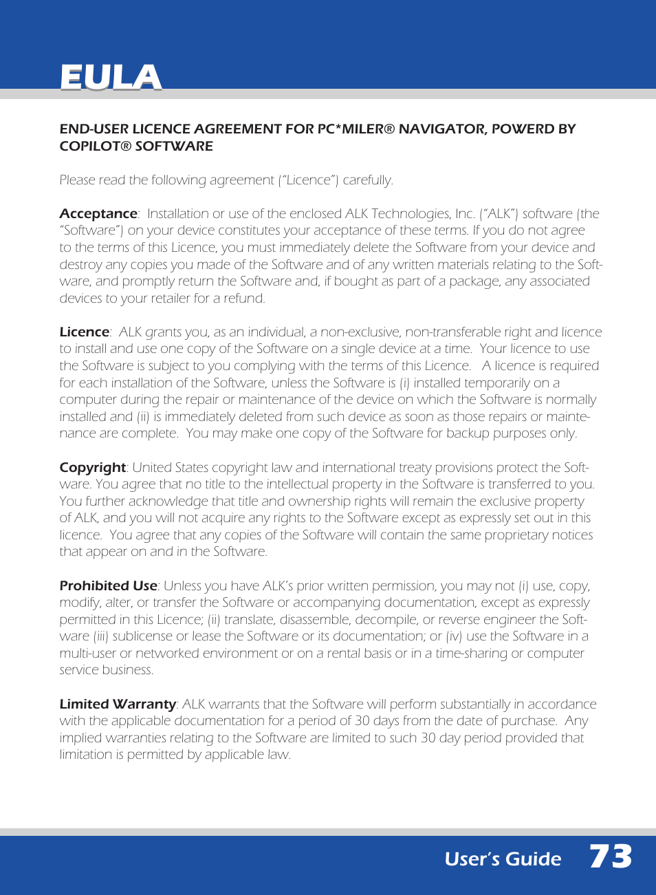 Eula | ALK Technologies 740 User Manual | Page 73 / 80