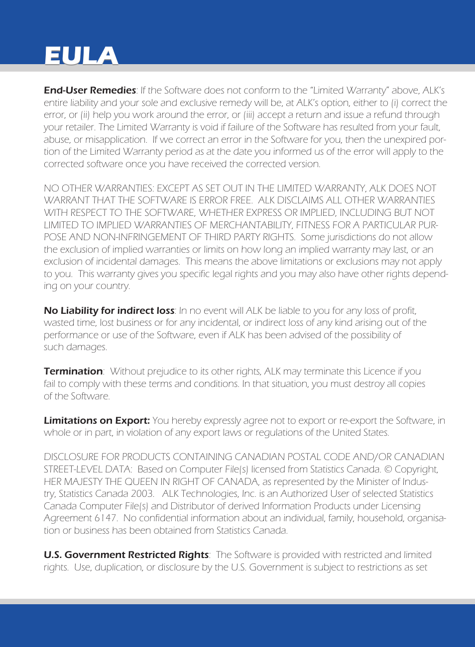Eula | ALK Technologies 740 User Manual | Page 74 / 80
