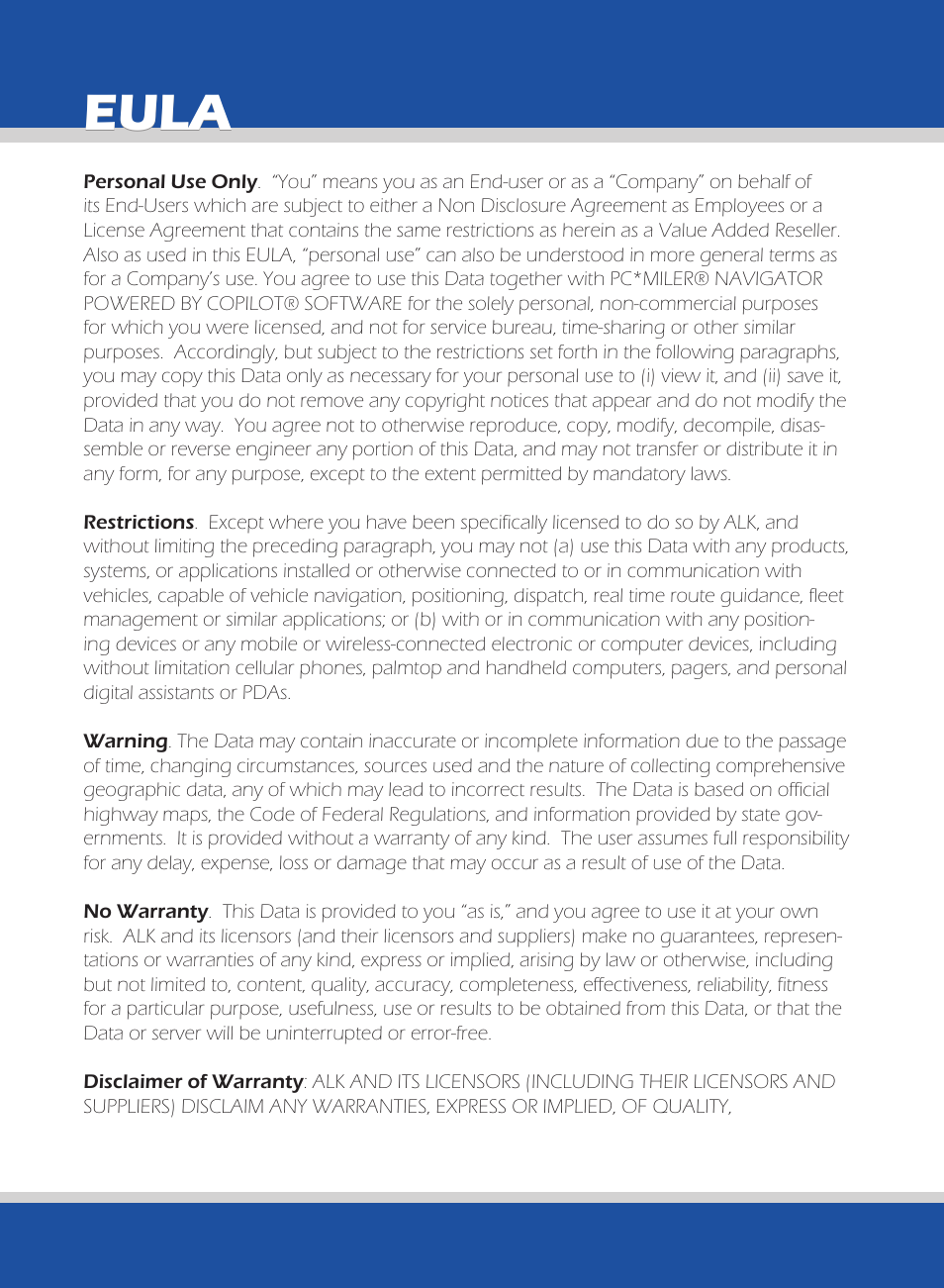 Eula | ALK Technologies 740 User Manual | Page 76 / 80