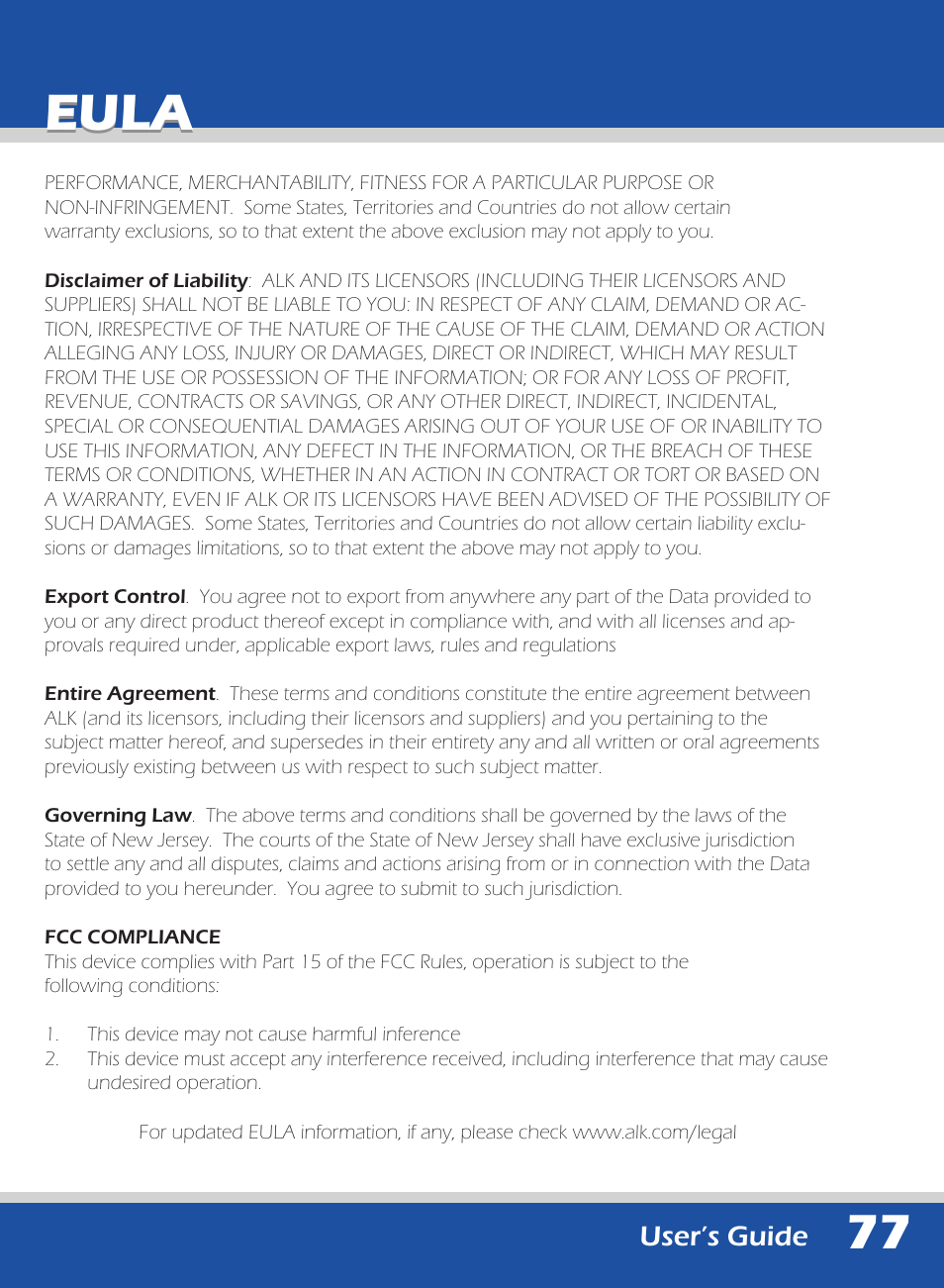Eula | ALK Technologies 740 User Manual | Page 77 / 80
