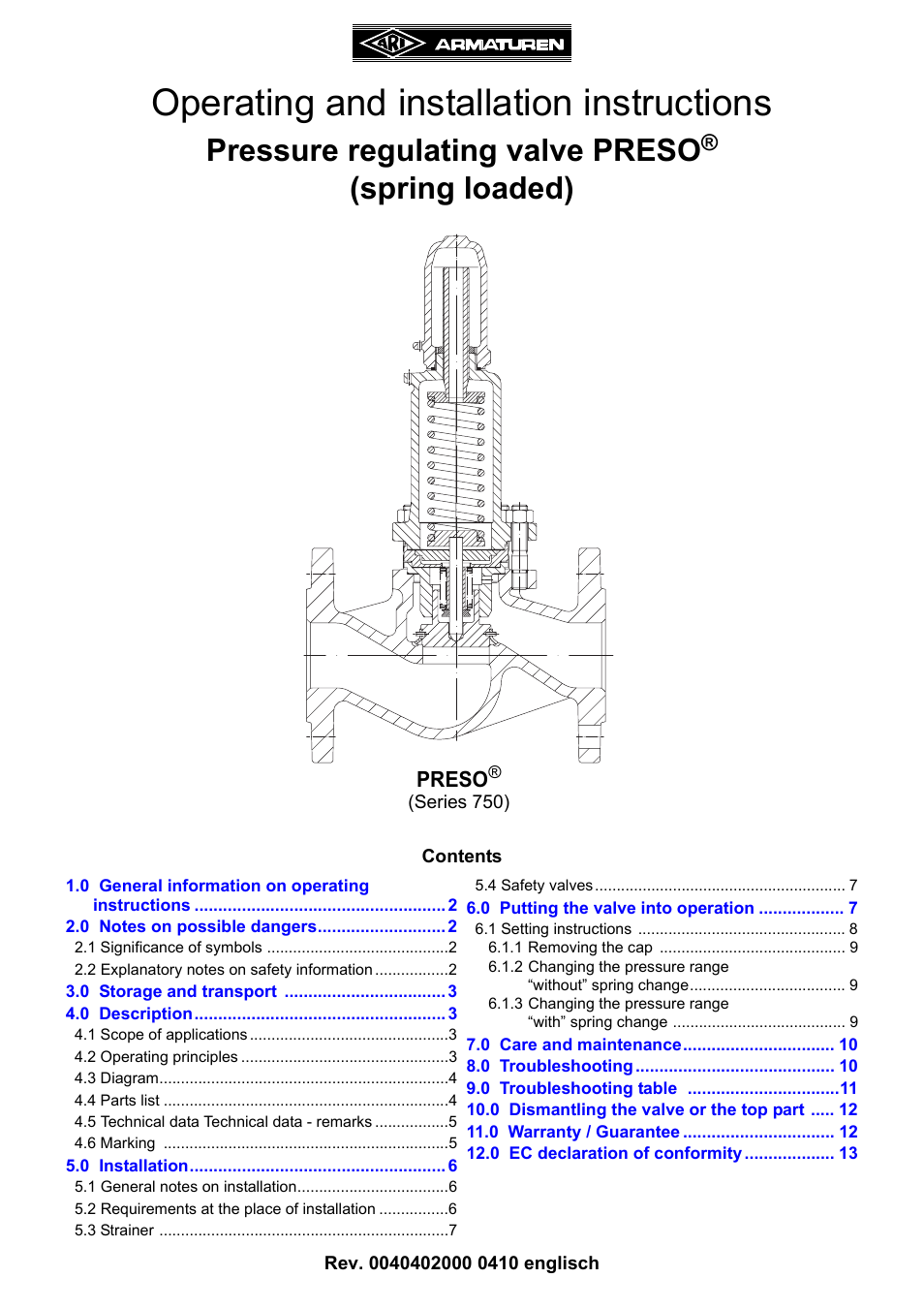 ARI Armaturen PRESO EN User Manual | 13 pages