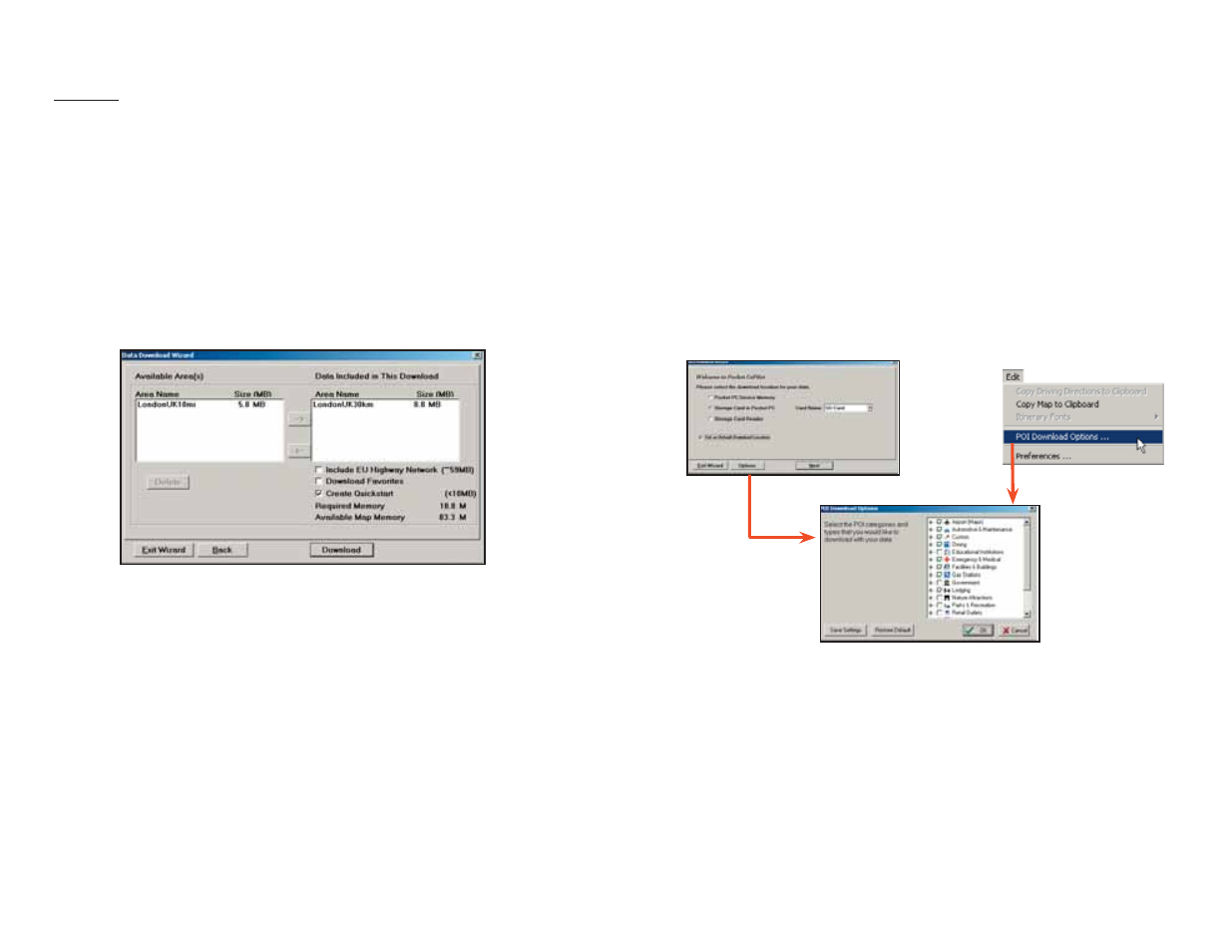 Data download, Poi download options, Trip transfer | ALK Technologies Pocket PC 6 Bluetooth User Manual | Page 14 / 58