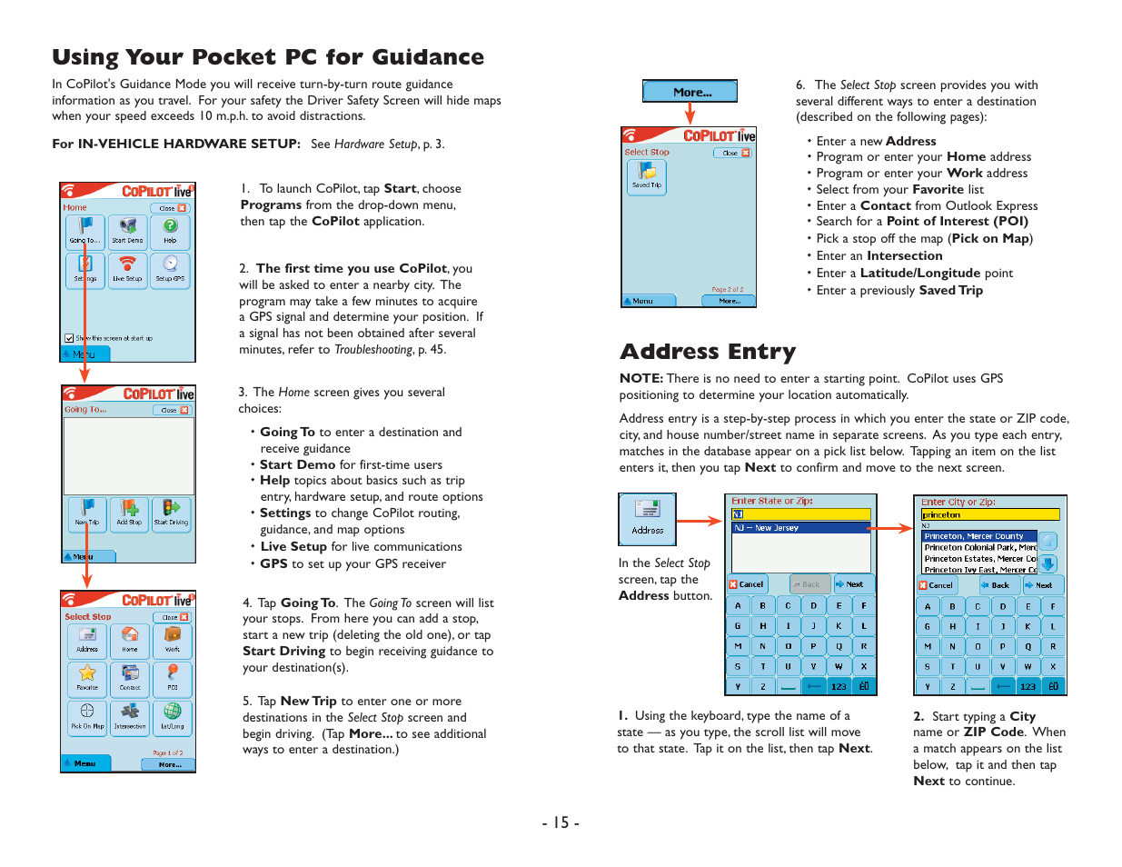 Address entry, Using your pocket pc for guidance | ALK Technologies Pocket PC 6 User Manual | Page 17 / 57