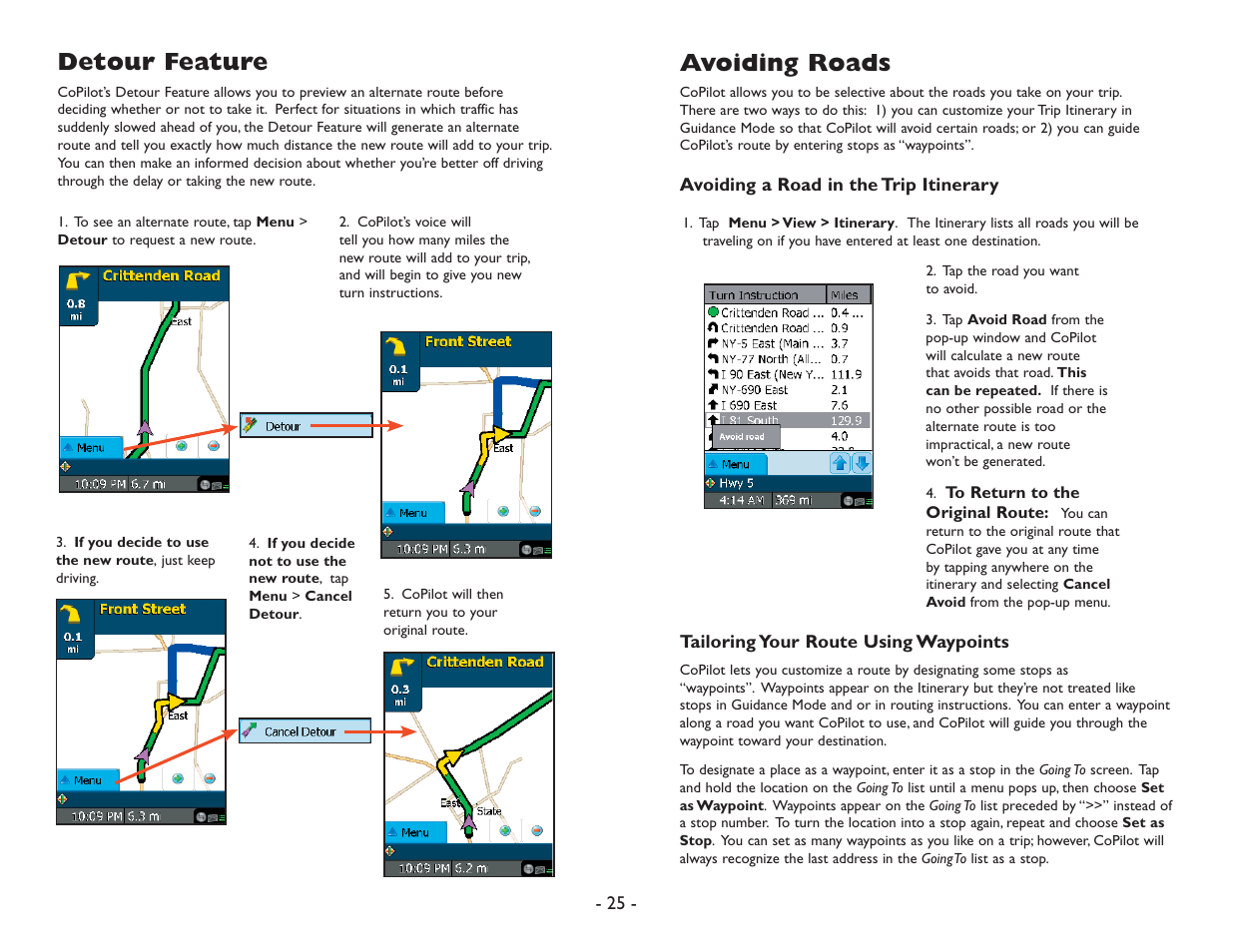 Detour feature, Avoiding roads | ALK Technologies Pocket PC 6 User Manual | Page 27 / 57