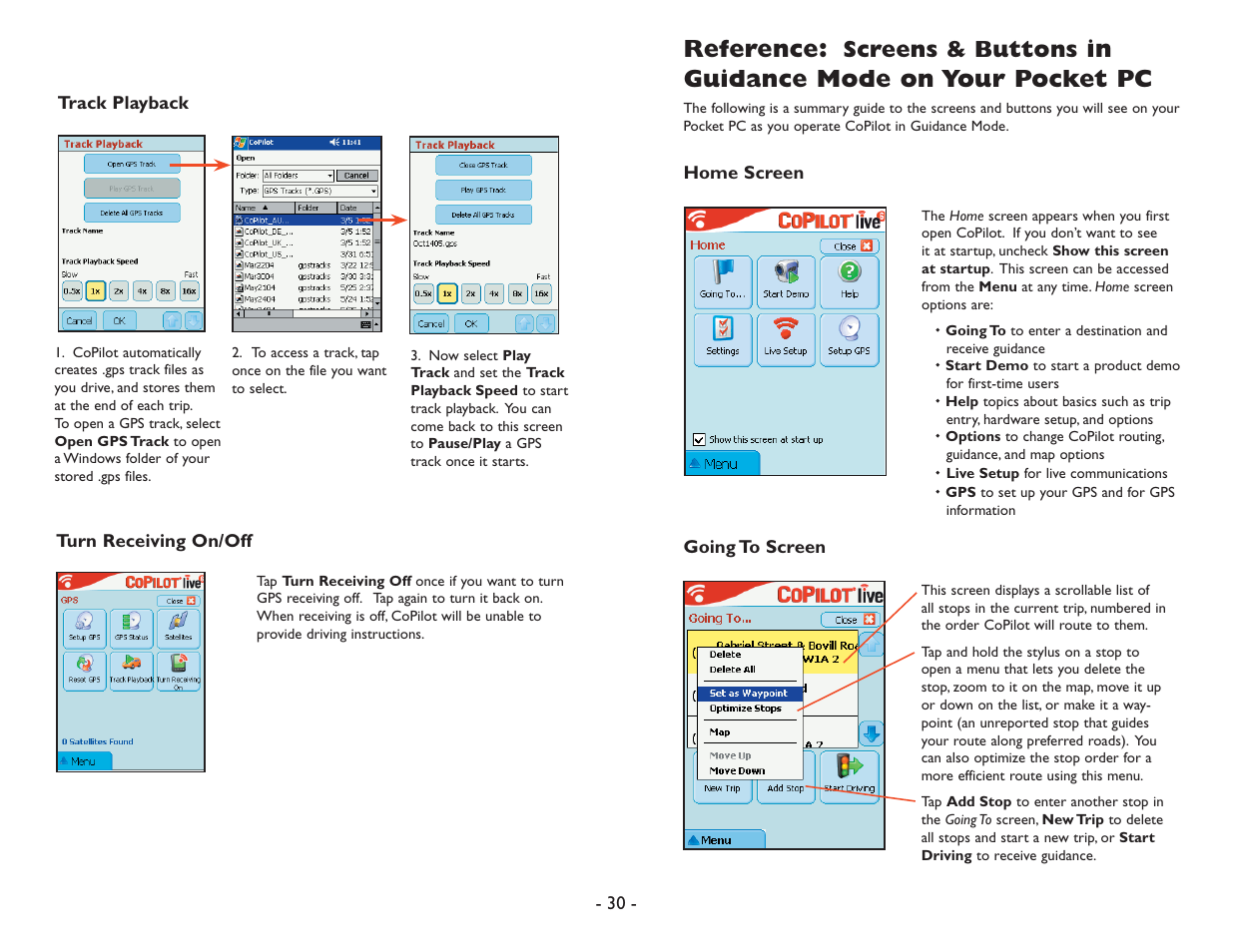 Reference, Screens & buttons | ALK Technologies Pocket PC 6 User Manual | Page 32 / 57