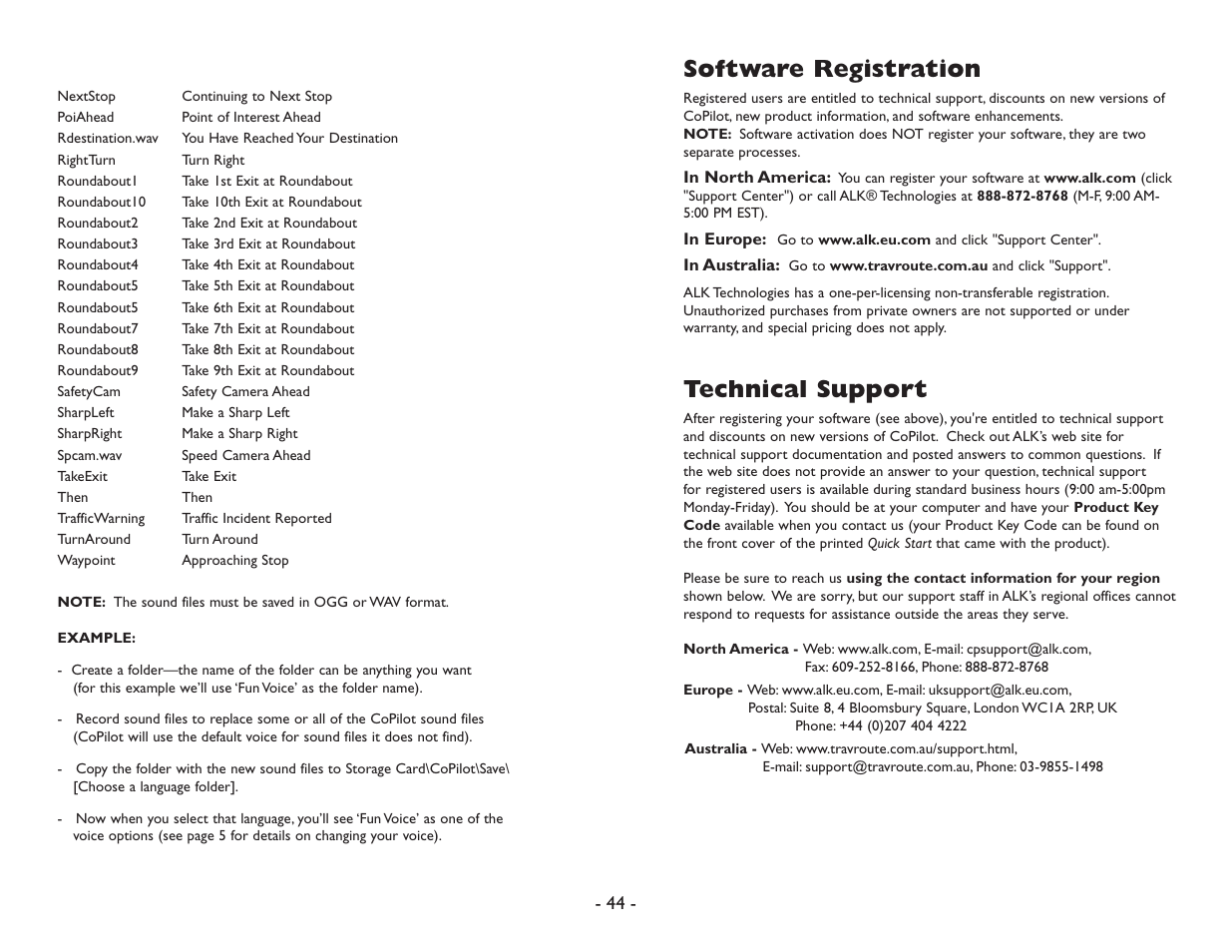 Software registration, Technical support | ALK Technologies Pocket PC 6 User Manual | Page 46 / 57