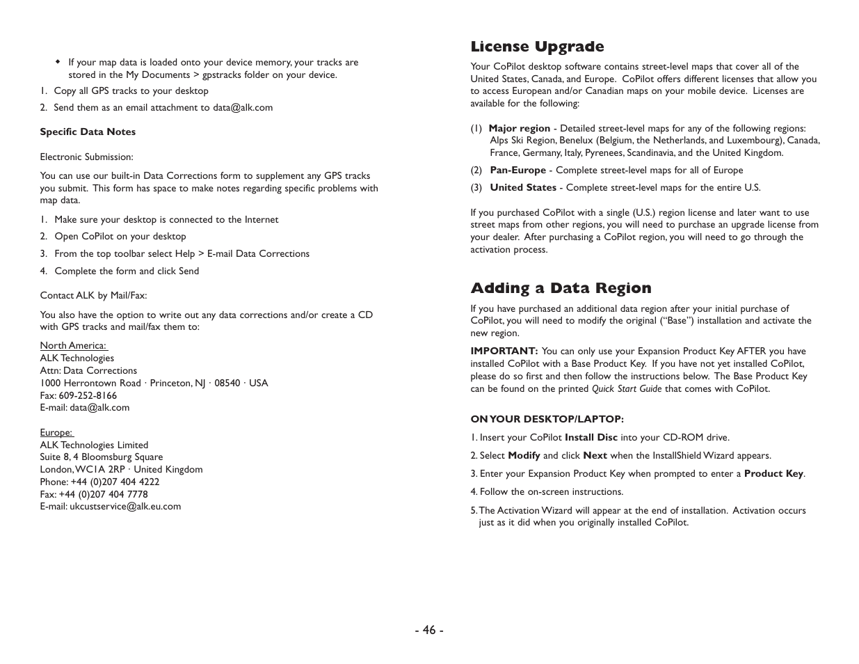 License upgrade, Adding a data region | ALK Technologies Pocket PC 6 User Manual | Page 48 / 57