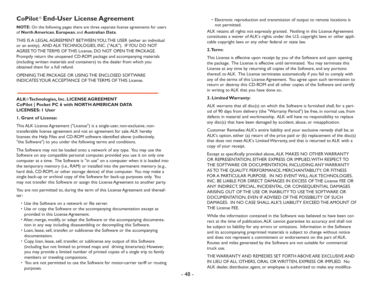 End-user license agreement, Copilot | ALK Technologies Pocket PC 6 User Manual | Page 50 / 57