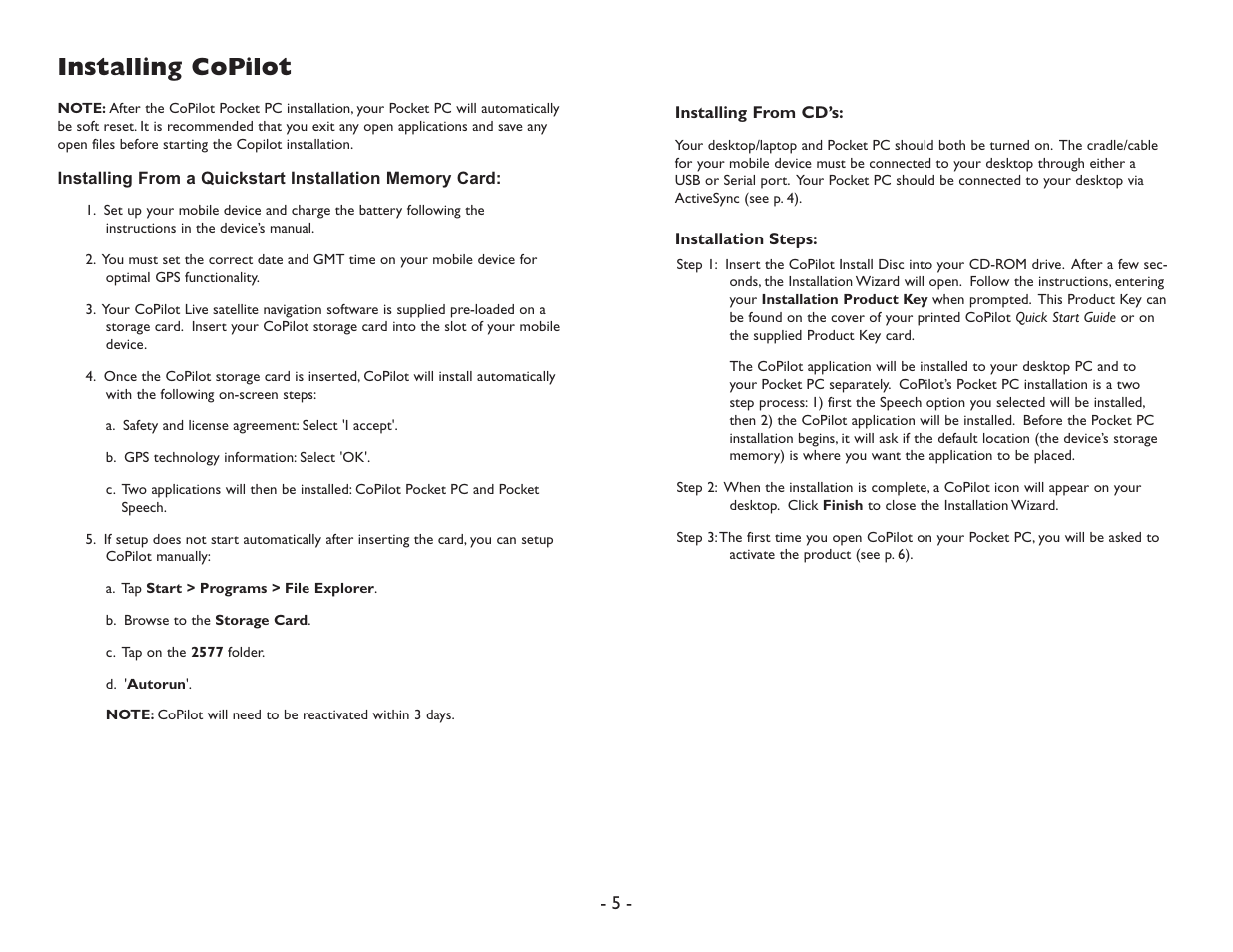 Installing copilot | ALK Technologies Pocket PC 6 User Manual | Page 7 / 57