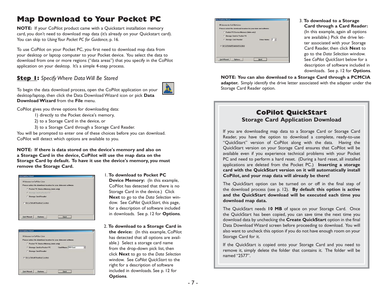 Map download to your pocket pc, Copilot quickstart | ALK Technologies Pocket PC 6 User Manual | Page 9 / 57