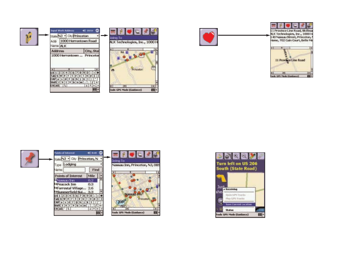 Entering a work address finding points of interest, Favorites, Closing copilot | ALK Technologies Pocket PC 4 User Manual | Page 21 / 43