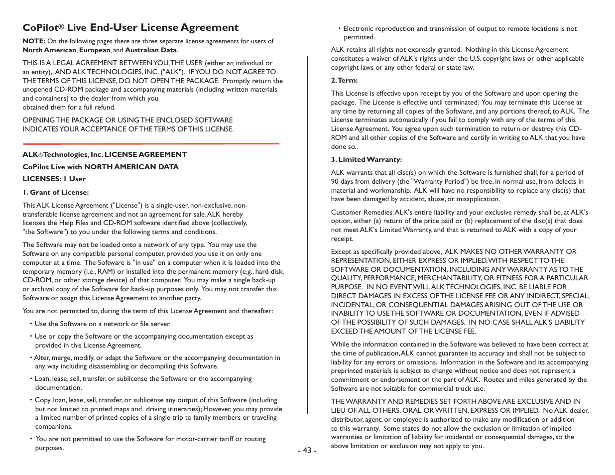 End-user license agreement, Copilot, Live | ALK Technologies CoPilot Symbian S60 User Manual | Page 45 / 51