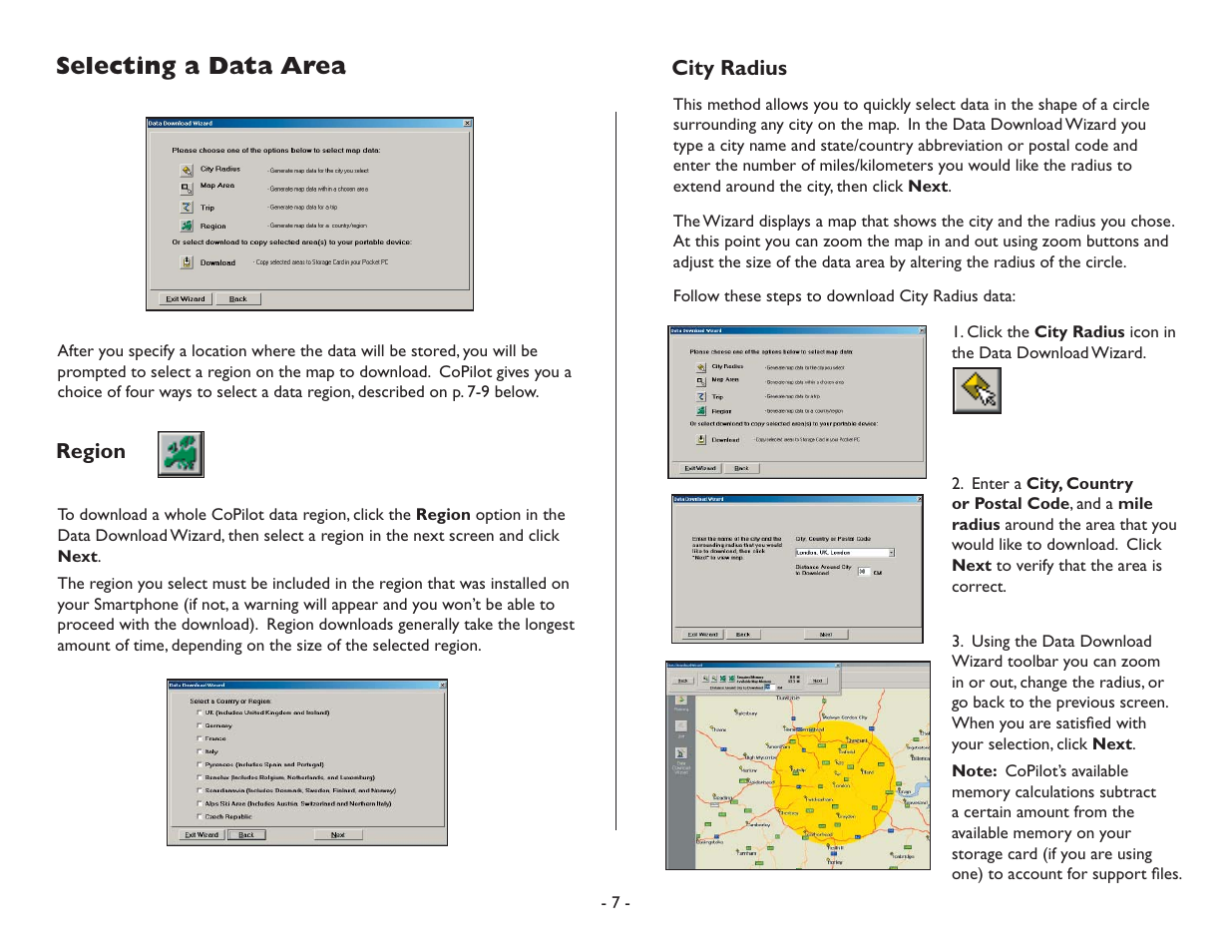 Selecting a data area | ALK Technologies CoPilot Symbian S60 User Manual | Page 9 / 51