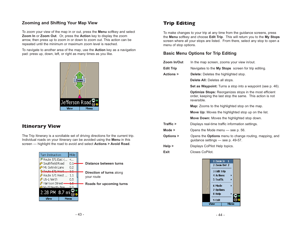 Itinerary view, Trip editing | ALK Technologies CoPilot Truck User Manual | Page 24 / 43