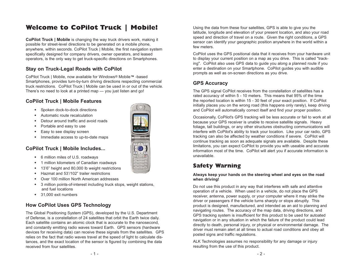 Welcome to copilot truck | mobile, Safety warning | ALK Technologies CoPilot Truck User Manual | Page 3 / 43