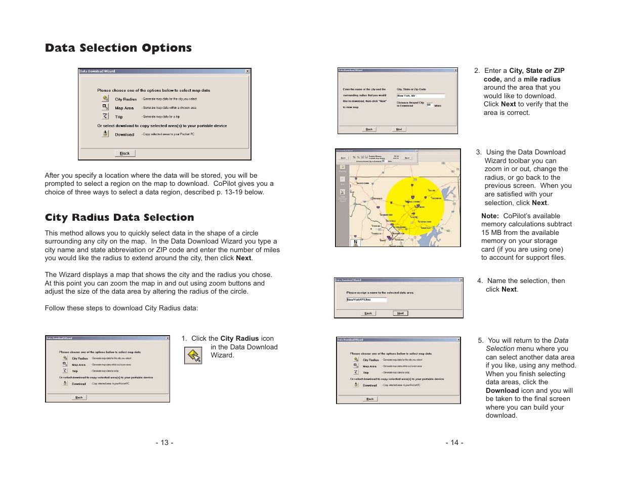 Data selection options, City radius data selection | ALK Technologies CoPilot Truck User Manual | Page 9 / 43