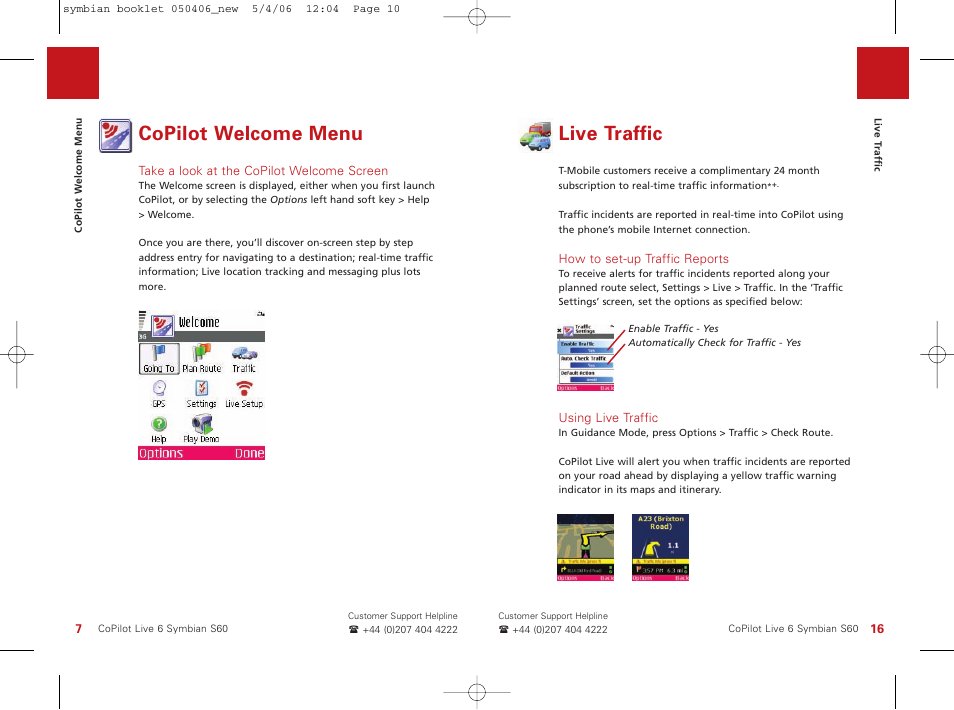 Copilot welcome menu, Live traffic | ALK Technologies Nokia N70 User Manual | Page 10 / 14