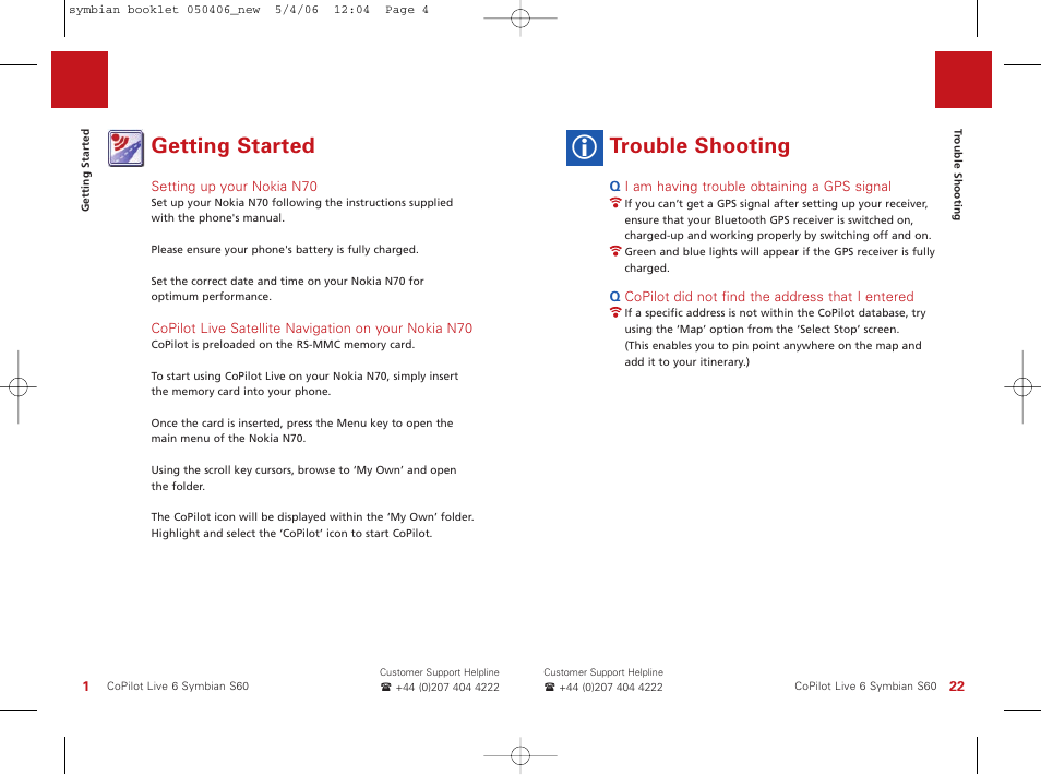 Getting started, Trouble shooting | ALK Technologies Nokia N70 User Manual | Page 4 / 14