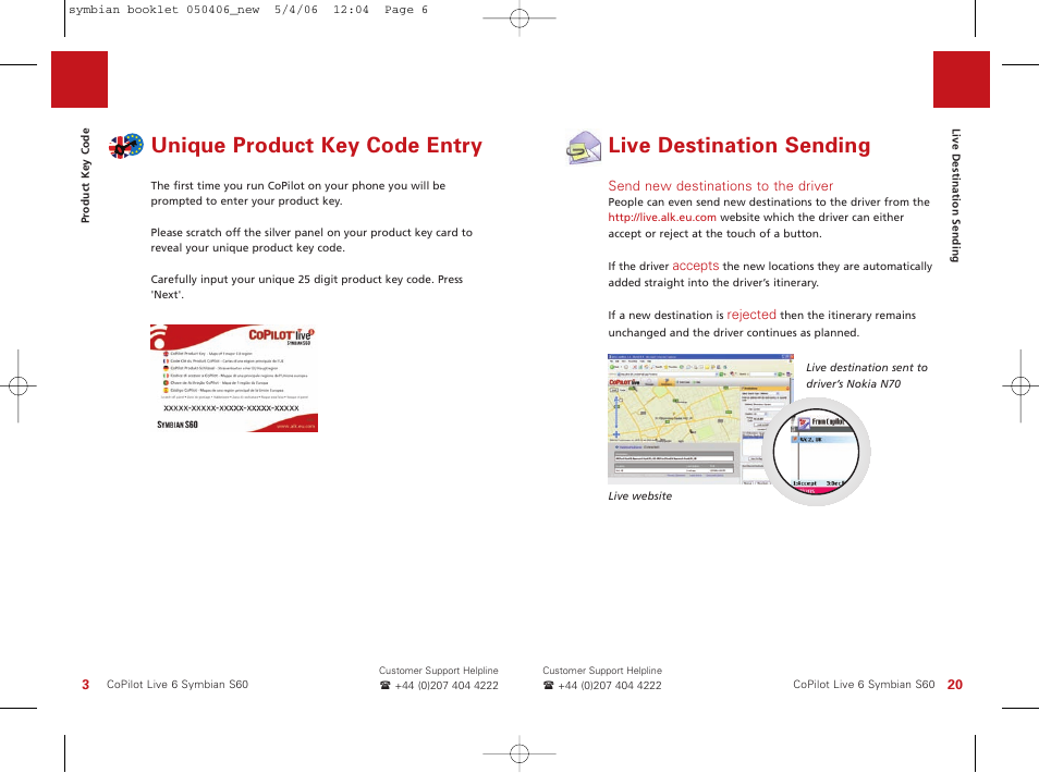 Unique product key code entry, Live destination sending | ALK Technologies Nokia N70 User Manual | Page 6 / 14