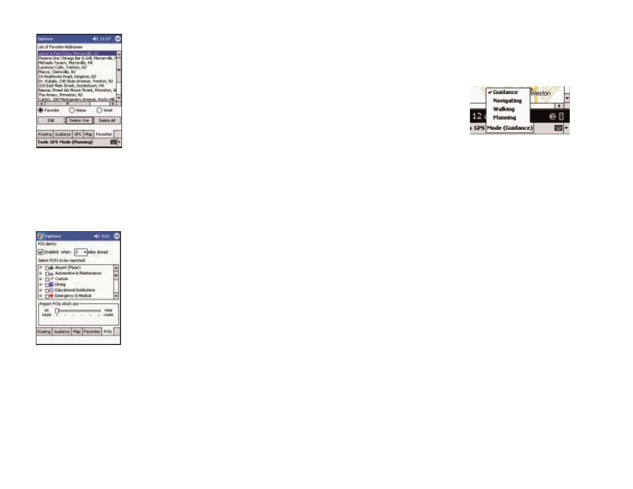 Modes menu, Favorites, Pois | Guidance mode, Navigating mode, Walking mode, Planning mode | ALK Technologies PC5 User Manual | Page 34 / 63