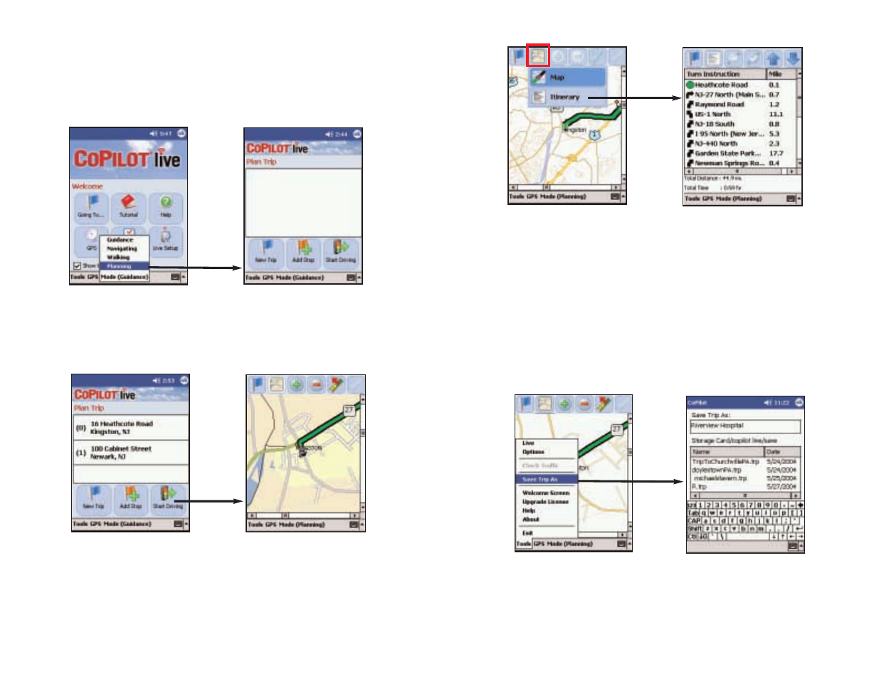 Trip planning on your pocket pc, Saving and loading trip itineraries | ALK Technologies PC5 User Manual | Page 40 / 63