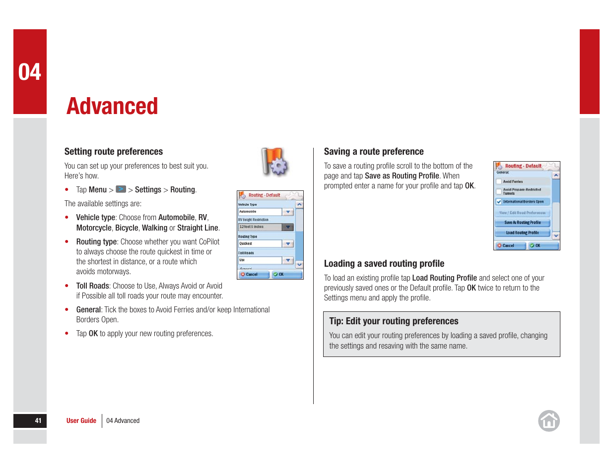 Advanced | ALK Technologies COPILOT LIVE 7 User Manual | Page 41 / 56