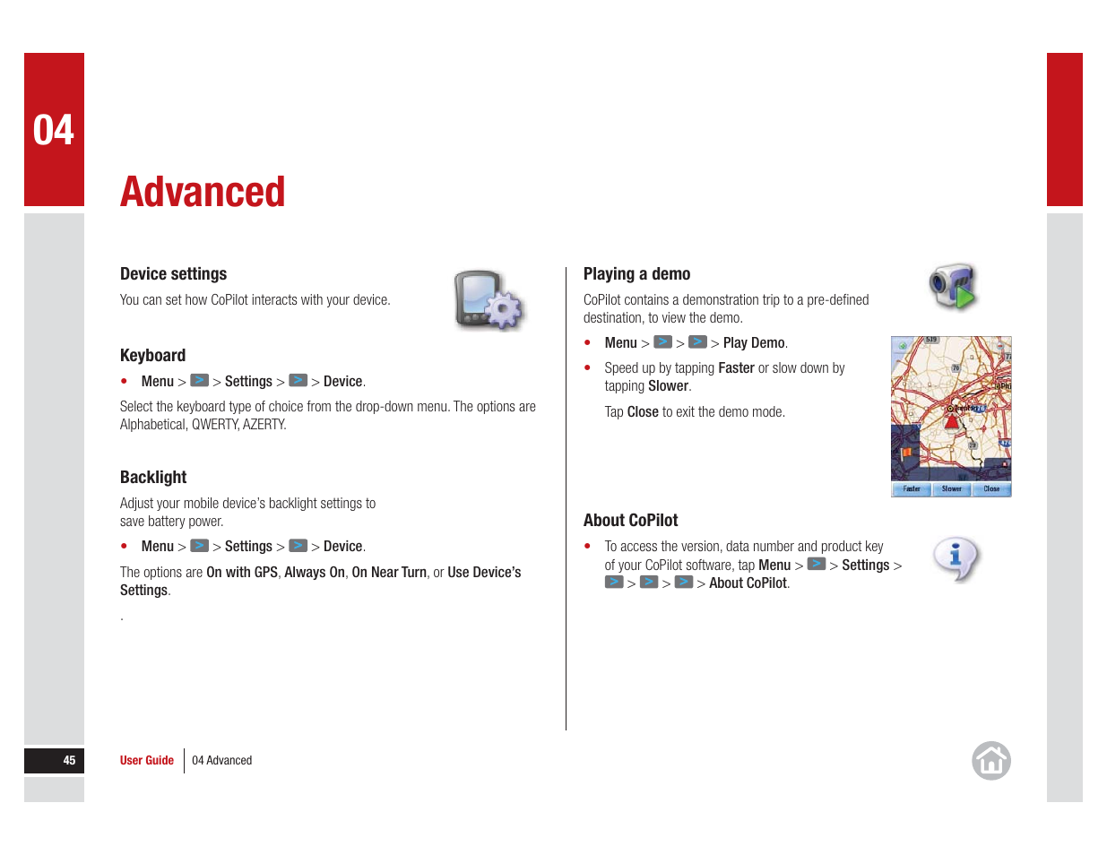 Advanced | ALK Technologies COPILOT LIVE 7 User Manual | Page 45 / 56