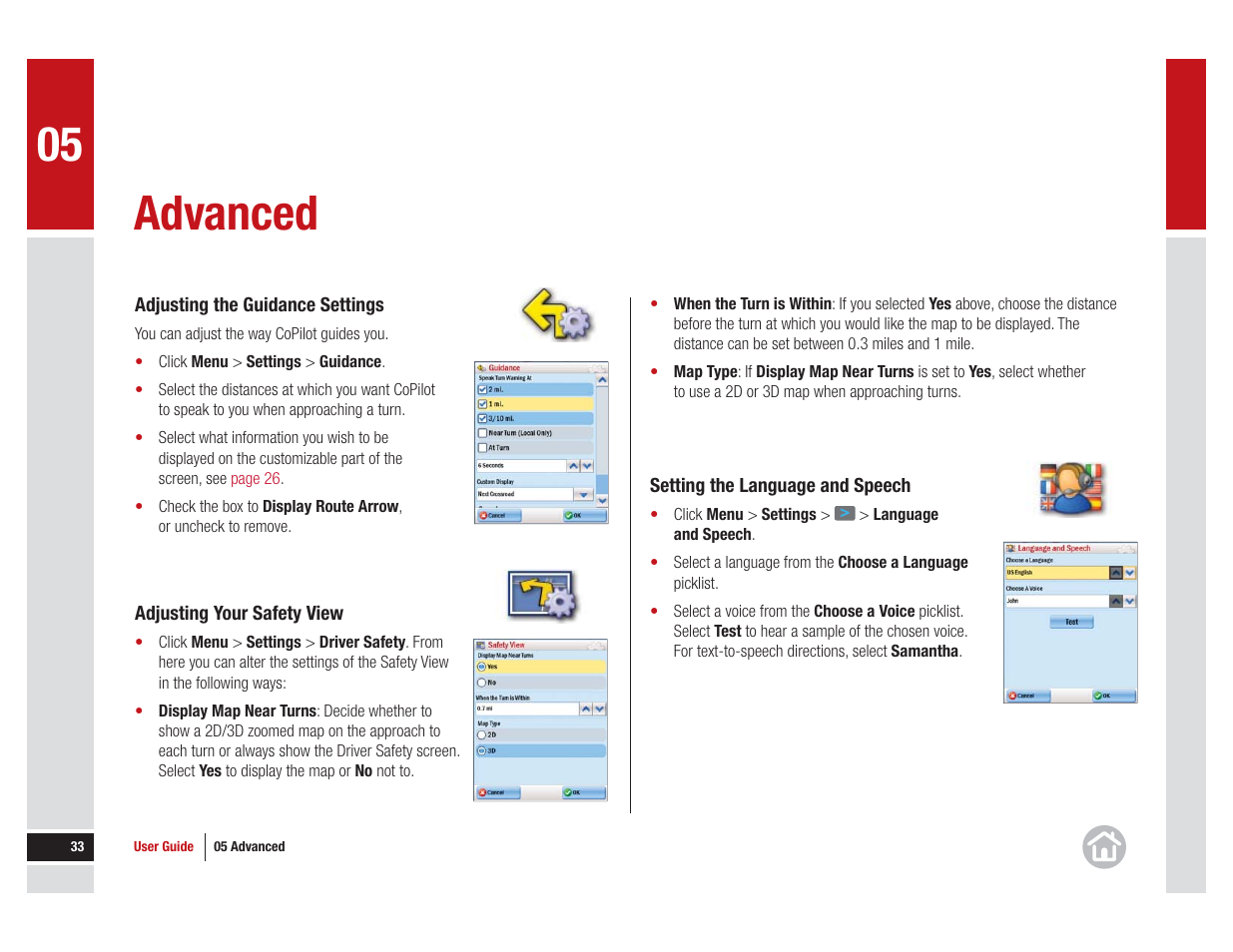 Adjusting your, Safety view, Also see | Adjusting your safety view, Advanced | ALK Technologies CoPilot Live 11 User Manual | Page 33 / 43