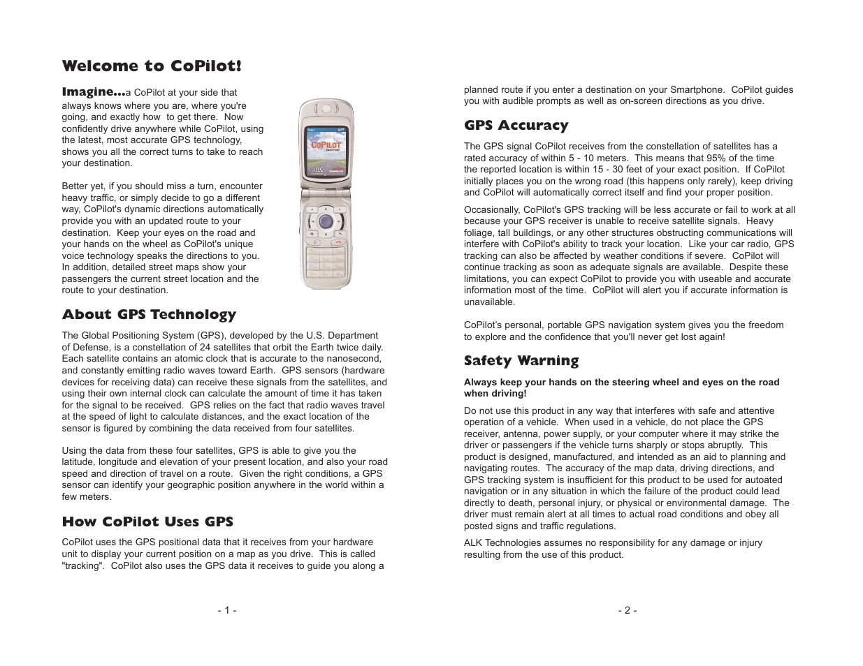 Welcome to copilot, About gps technology, How copilot uses gps | Gps accuracy, Safety warning | ALK Technologies CoPilot Live Smartphone User Manual | Page 3 / 42