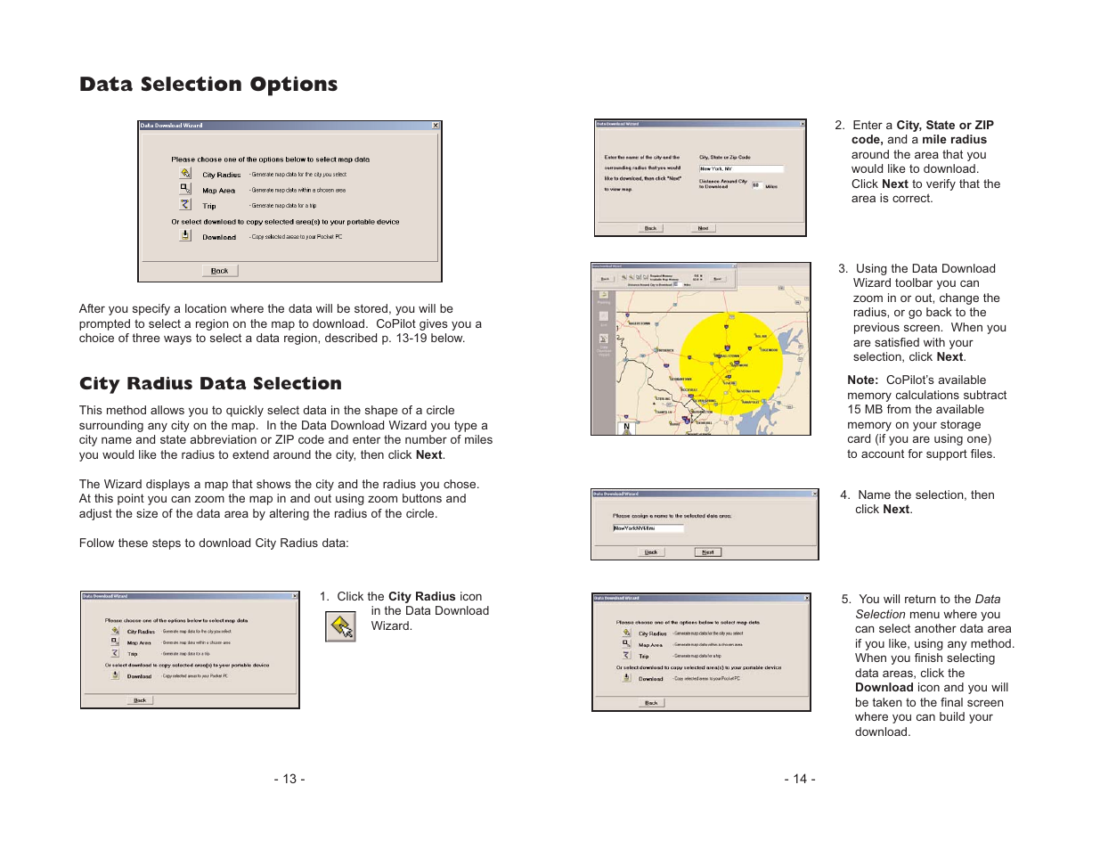 Data selection options, City radius data selection | ALK Technologies CoPilot Live Smartphone User Manual | Page 9 / 42
