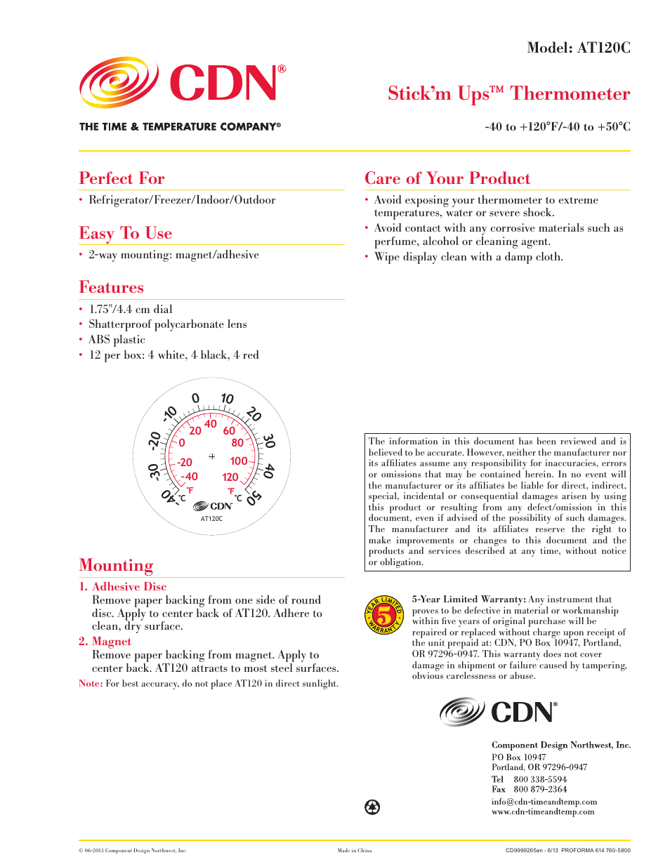 CDN AT120C - Stick’m Ups™ Thermometers - Celsius EN User Manual | 1 page