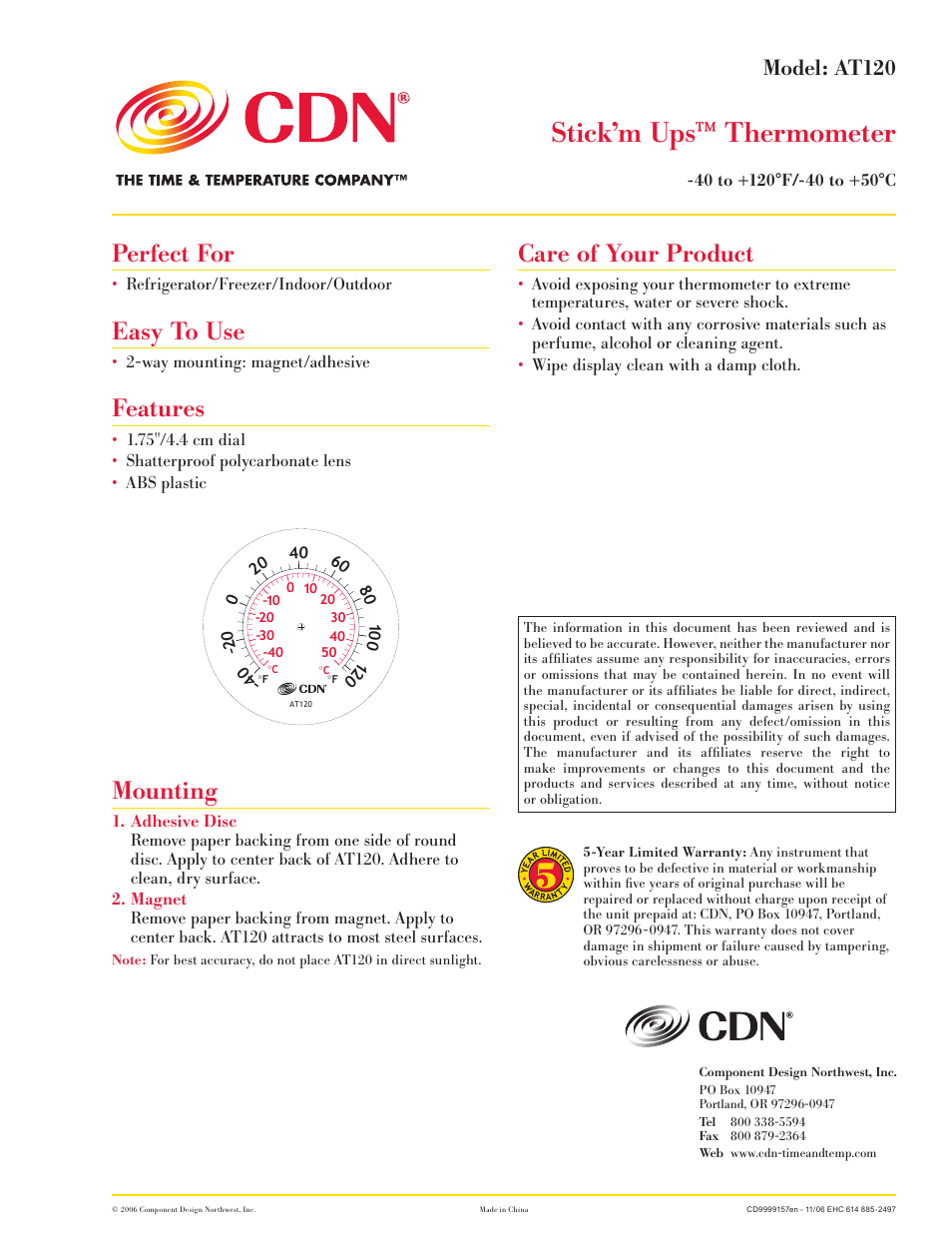 CDN AT120 - Stick’m Ups™ Thermometers EN User Manual | 1 page