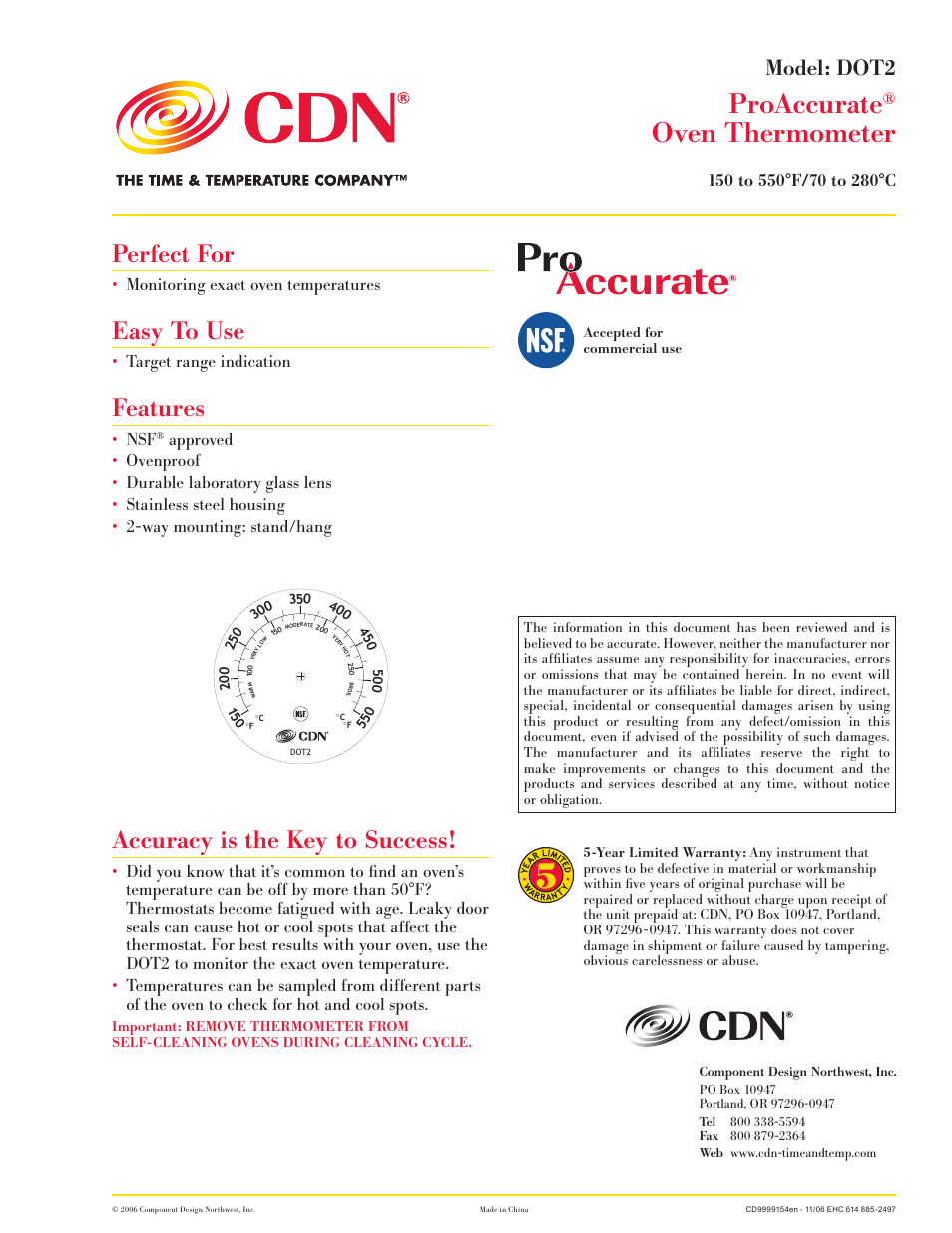 CDN DOT2 - ProAccurate® Ov EN Thermometer EN User Manual | 1 page
