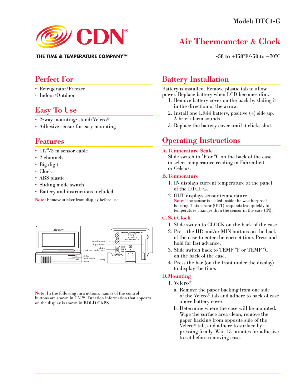 CDN DTC1-G - Air Thermometer & Clock EN User Manual | 2 pages