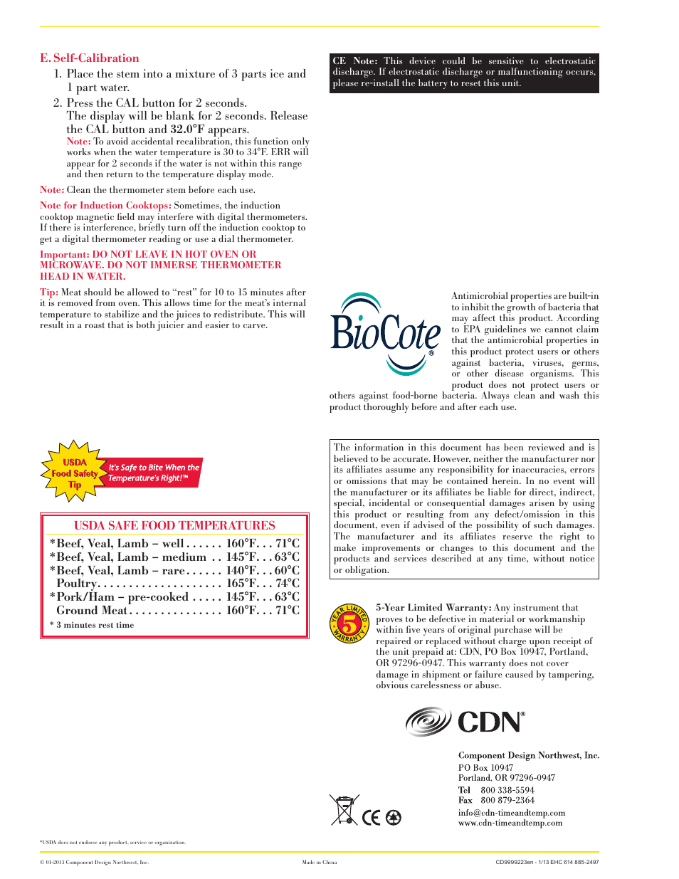 CDN DTQ450X - ProAccurate® Thermometer EN User Manual | Page 2 / 2