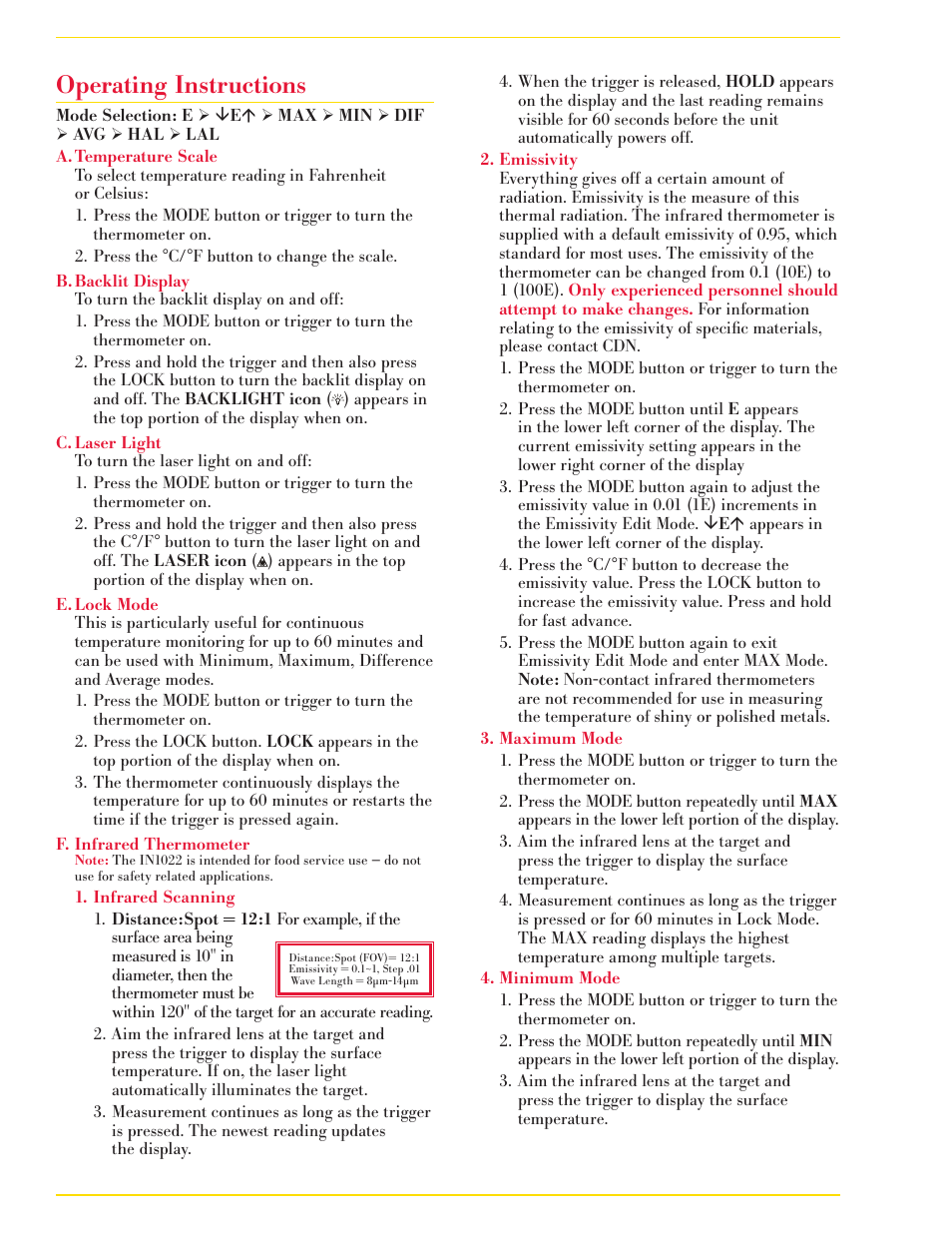 Operating instructions | CDN IN1022 - Infrared Gun EN User Manual | Page 2 / 5