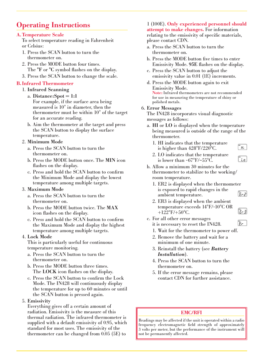Operating instructions | CDN IN428 - Infrared Thermometer EN User Manual | Page 2 / 3