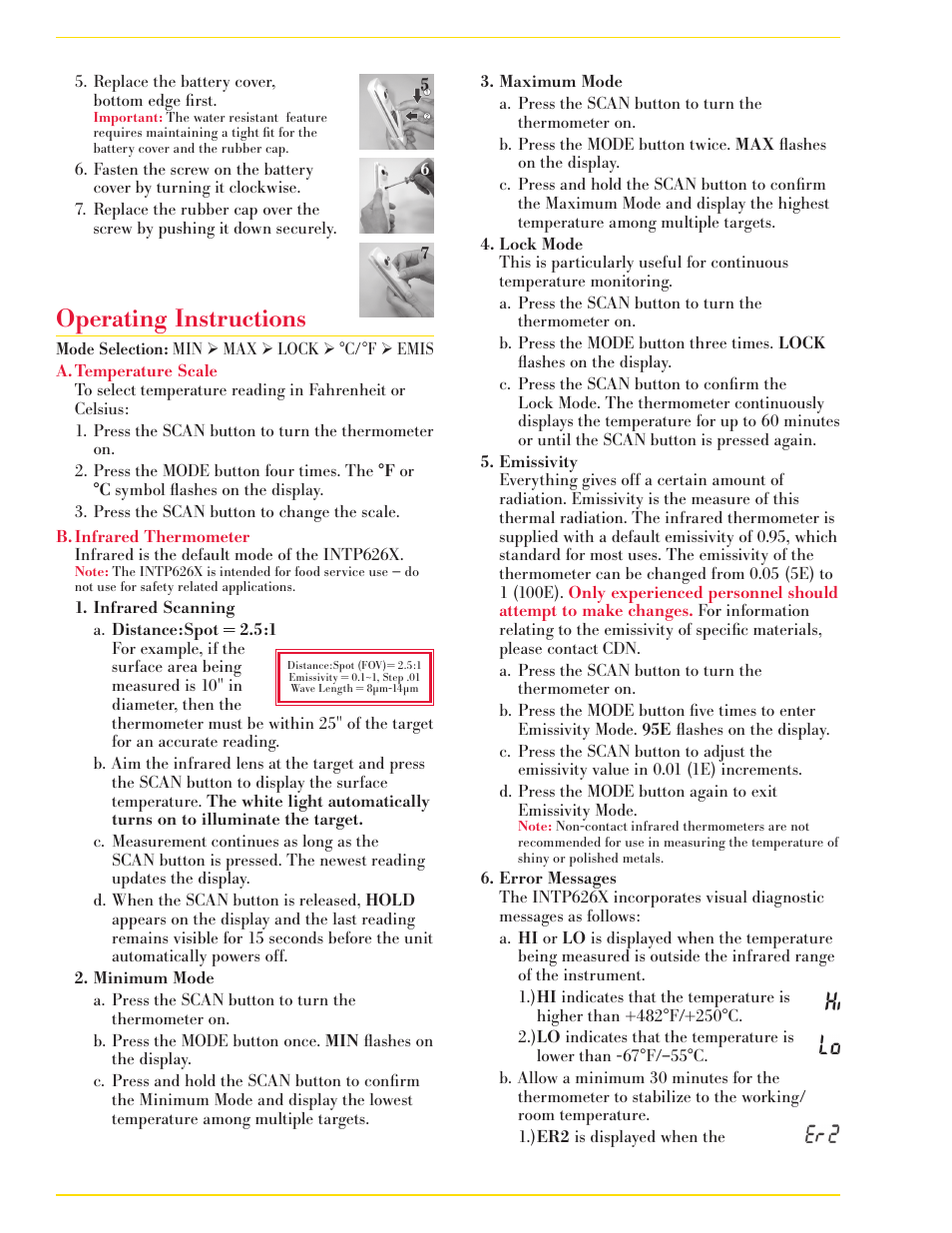 Operating instructions | CDN INTP626X - ProAccurate® Infrared/Thermocouple Probe Thermometer EN User Manual | Page 2 / 4